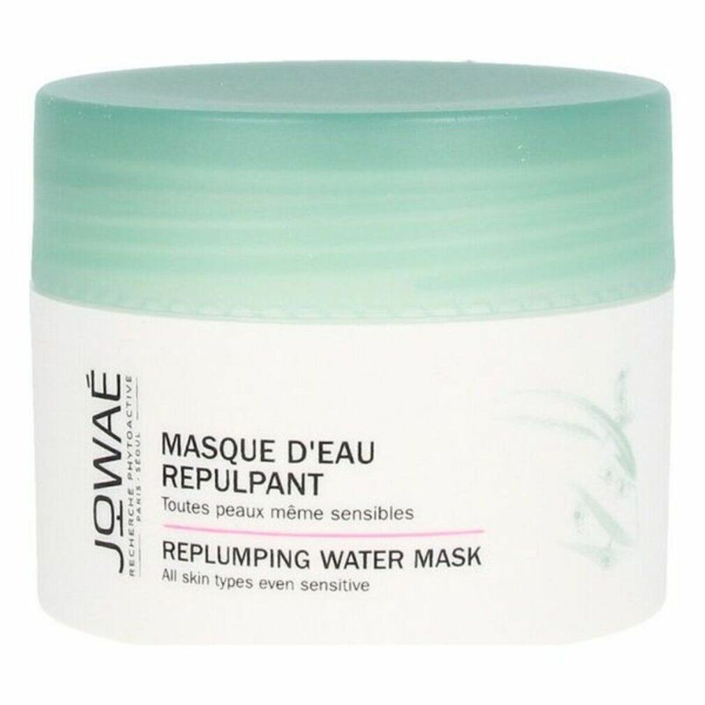Weißer Tiegel mit hellgrünem Deckel. Aufschrift: JOWAE, Masque d'Eau Repulpant, Replumping Water Mask.