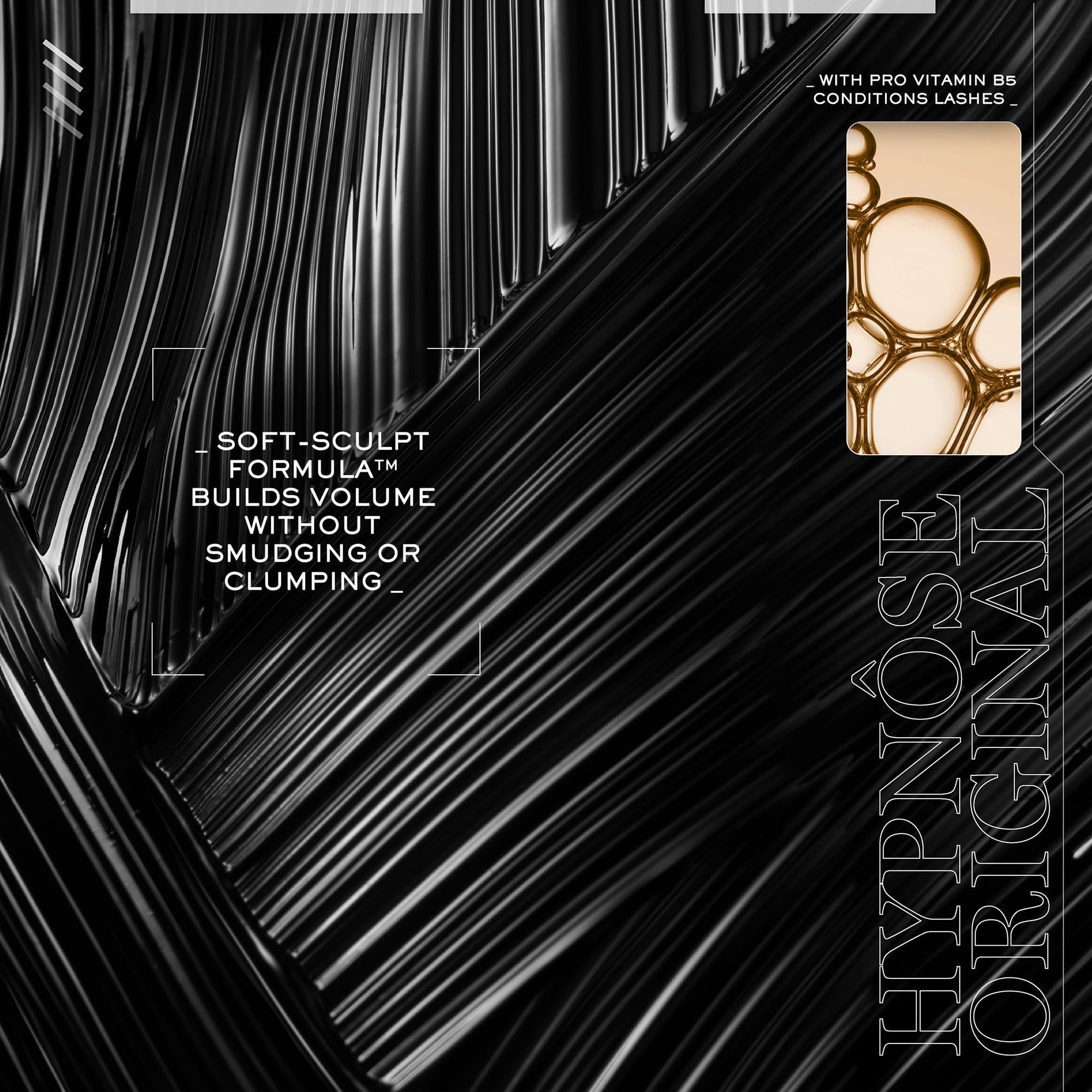 Text mit Produktinformationen. Hypnôse Original. Weiche Formel, Volumen ohne Verschmieren. Mit Pro Vitamin B5.