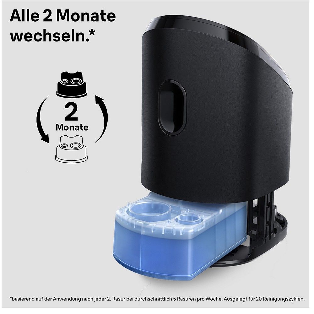 Braun Reinigungsstation mit eingesetzter Nachfüllkartusche.