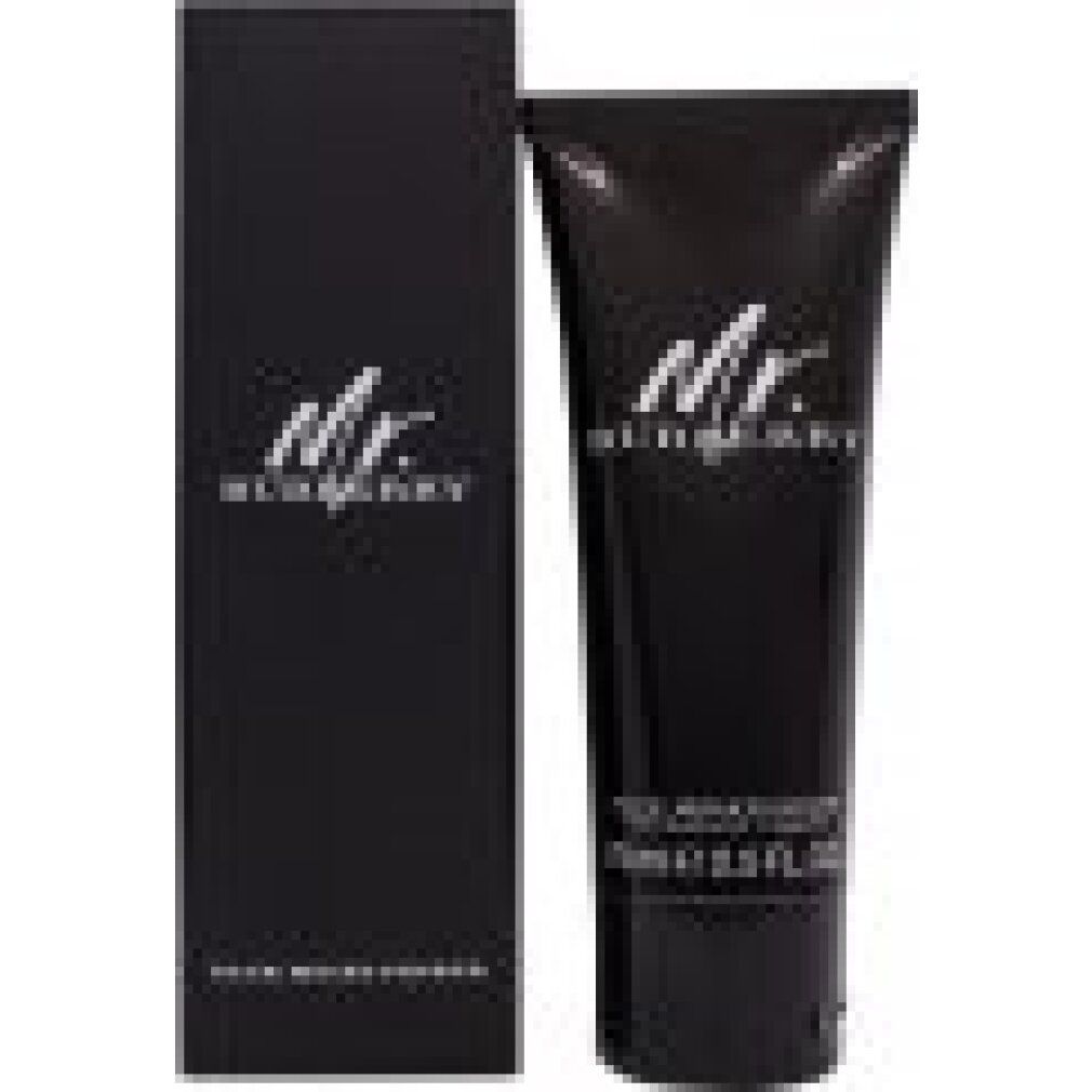 Schwarze Tube und Verpackung mit "Mr. BURBERRY"-Logo. "FACE MOISTURISER" und Volumenangabe auf der Tube.