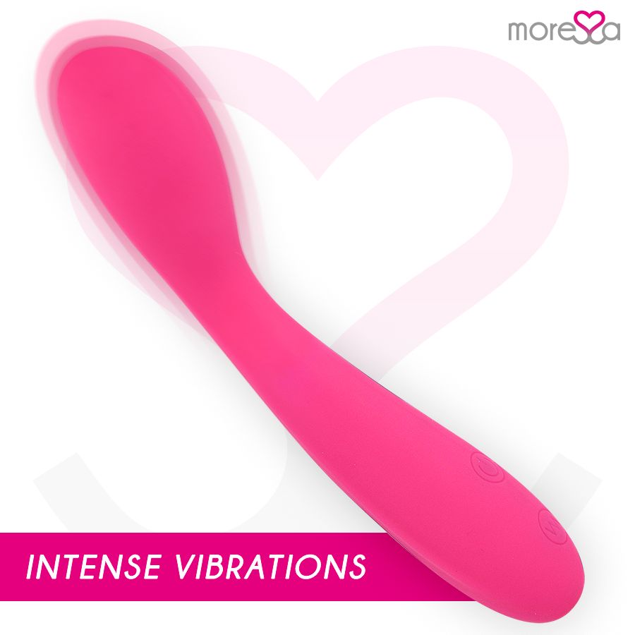 Pinker Vibrator in Bewegung, mit angedeuteten Vibrationen und Text "INTENSE VIBRATIONS".