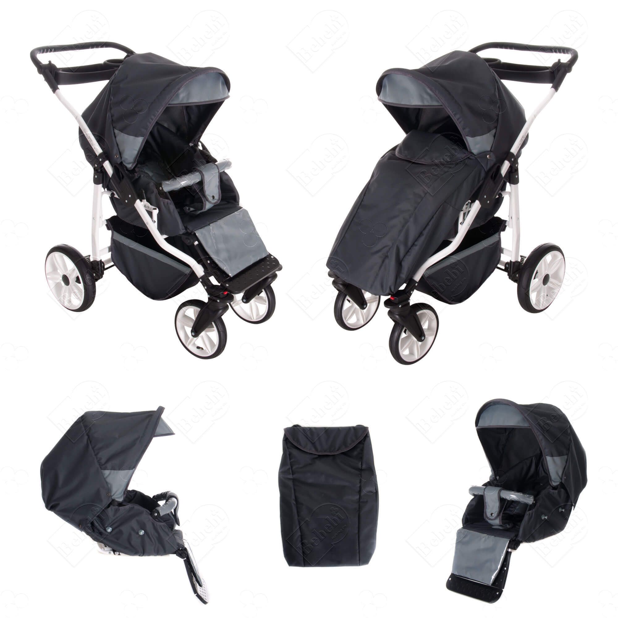Bebebi Zürich 4 in 1 Kinderwagen Komplettset ISOFIX Basis Hartgummireifen, Pilatus