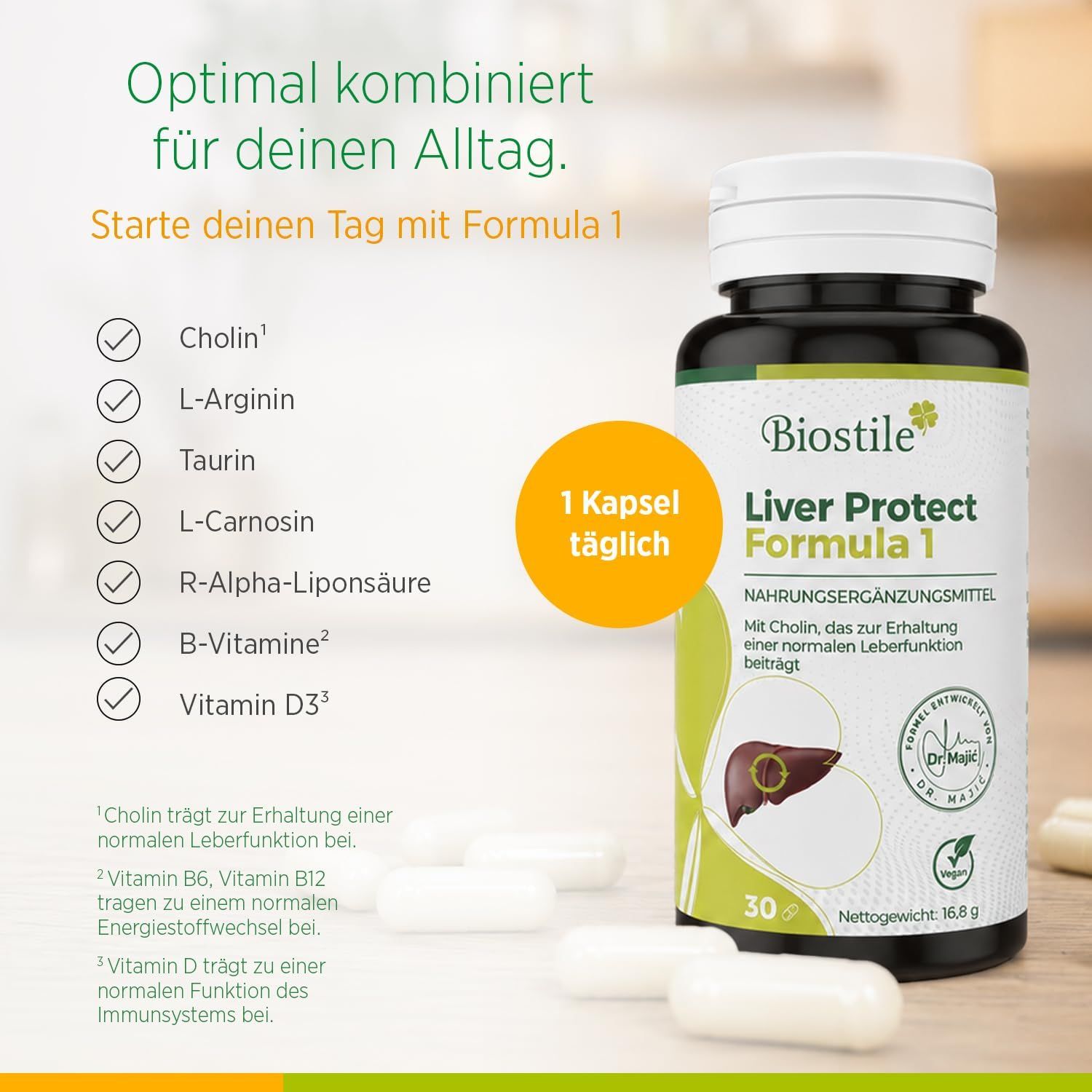 Biostile Liver Protect Formula 1 Nahrungsergänzungsmittel in Kapselform, 30 Kapseln.