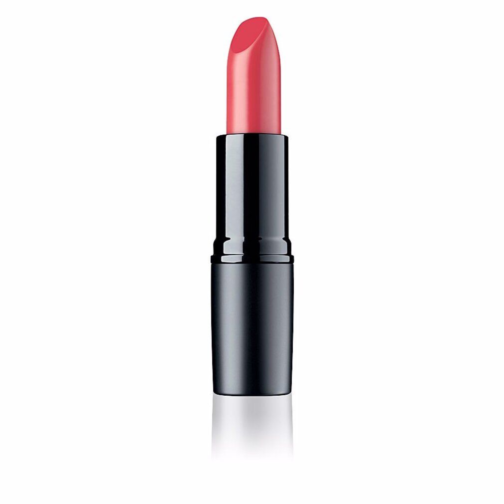 Rosafarbener Lippenstift in schwarzem Gehäuse. Auf weißem Hintergrund mit Spiegelung.