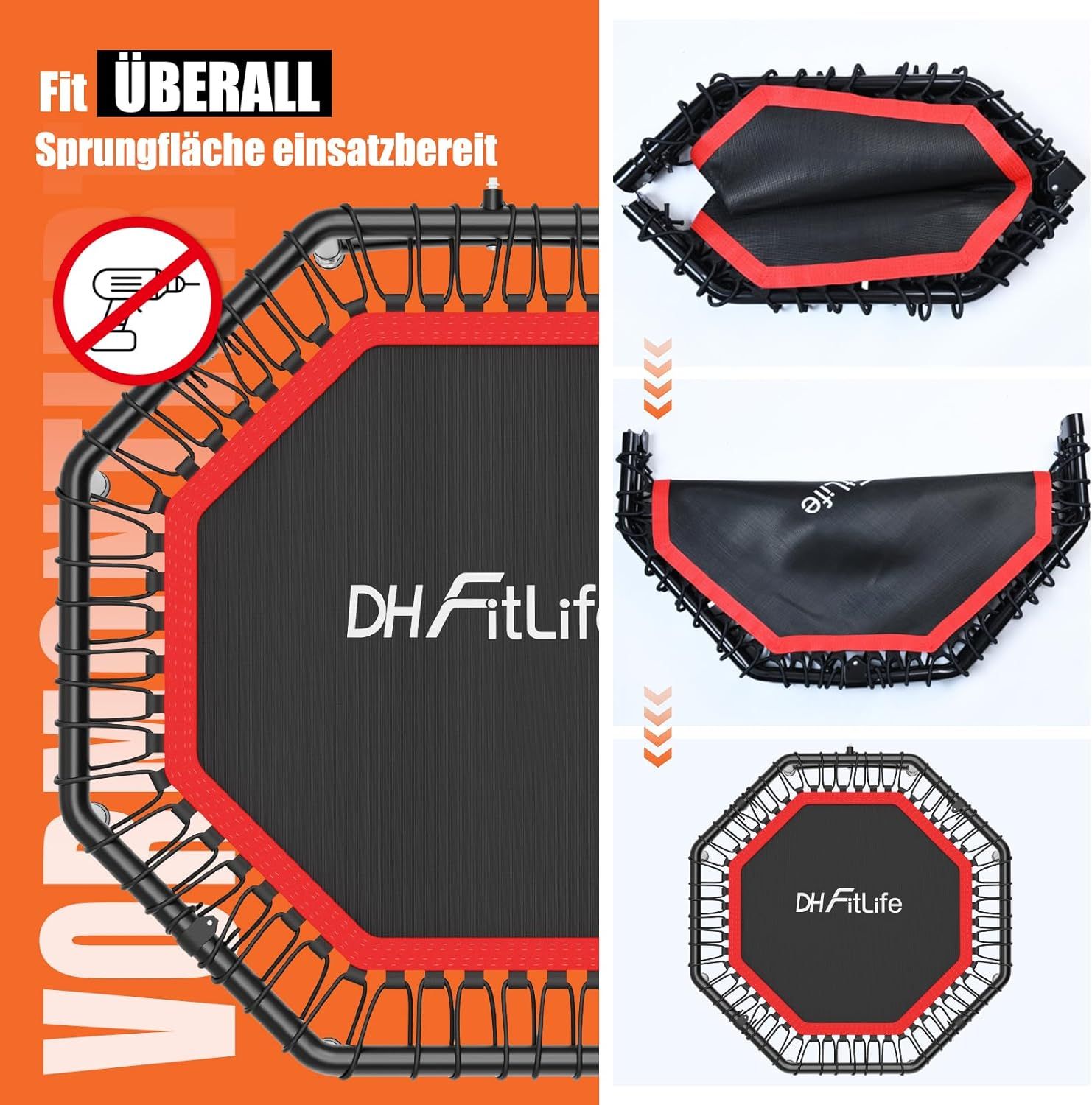 DH FitLife 121cm 48 Zoll klappbar Fitness Trampolin ohne Installation