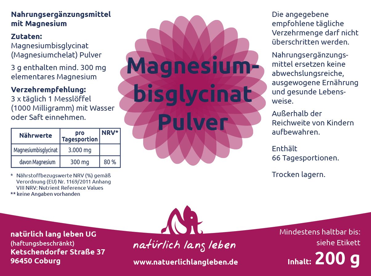 natürlich lang leben Magnesiumbisglycinat 200 g Pulver