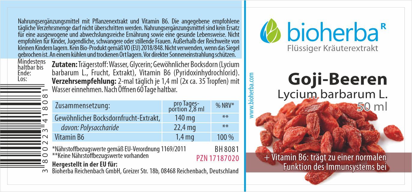 Goji-Beeren Lycium barbarum L. Tropfen Tinktur 50 ml PZN 17187020