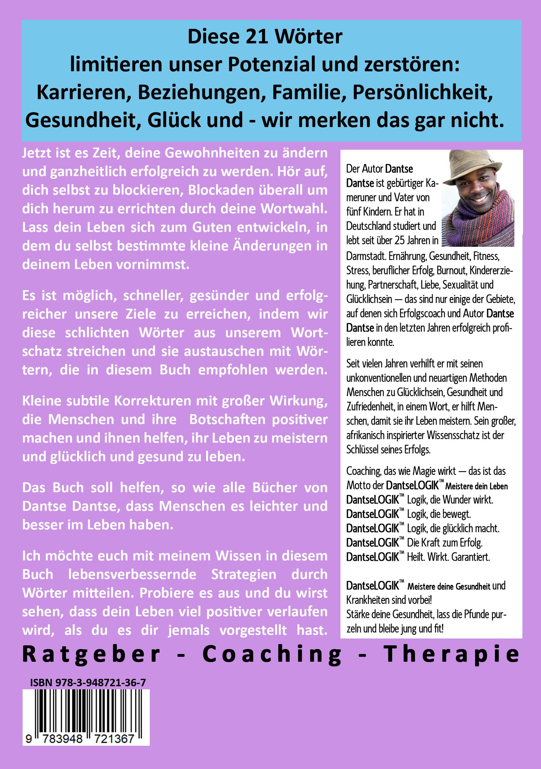 Rückseite eines Buches. Text in Deutsch. Autor-Porträt. ISBN-Code. Titel: "Die Sprache der Gewinner".