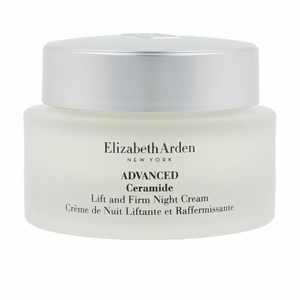 Creme-Glas mit silbernem Deckel. Elizabeth Arden Advanced Ceramide Lift and Firm Night Cream.
