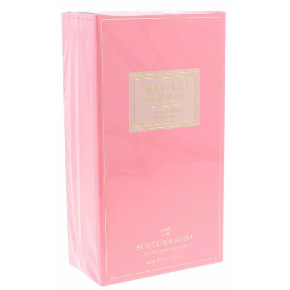 Rosa Verpackung mit goldfarbenem Etikett. Aufschrift: Scotch & Soda. In Folie verpackt.