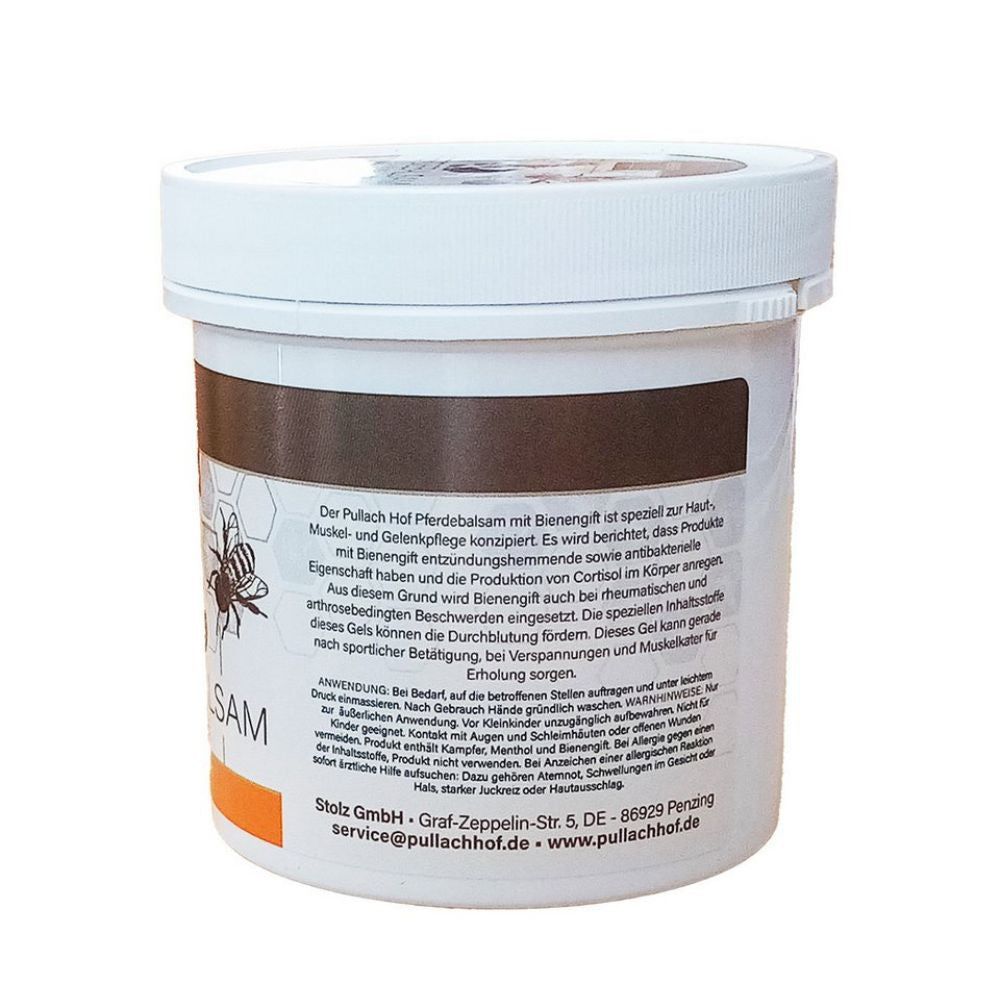 Alpenhof Pferdebalsam Creme mit Bienengift, 250 ml, mit Symbolen für Inhaltsstoffe.