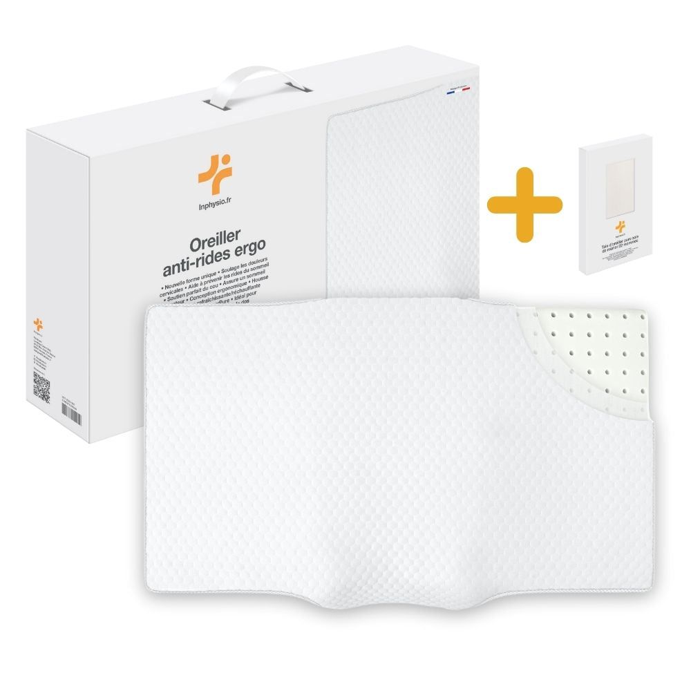 Ergonomisches Kissen mit Seidenbezug und Verpackung.  Zusätzlich ein kleines Kissen.  Weißes Kissen.