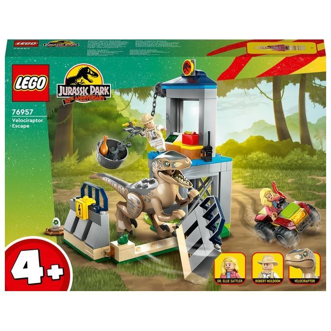 LEGO Jurassic Park 76957 La Fuga del Velociraptor, Dinosauro Giocattolo per Bambini 4+ Anni con Din