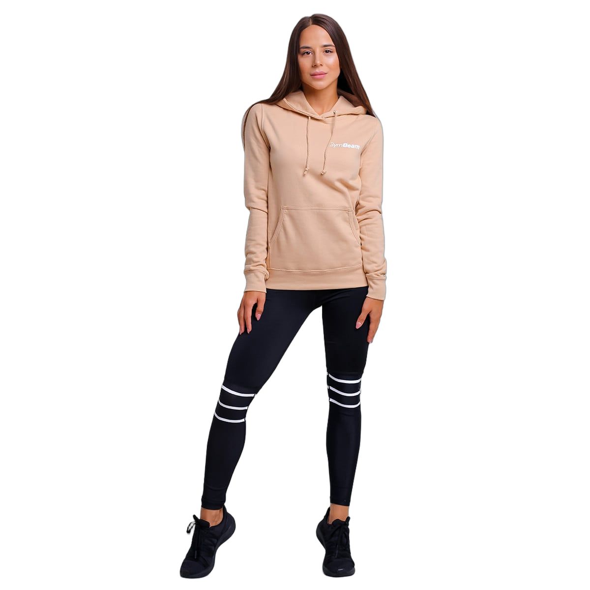 GymBeam Hoodie Damen Regular mit Kapuze Sand