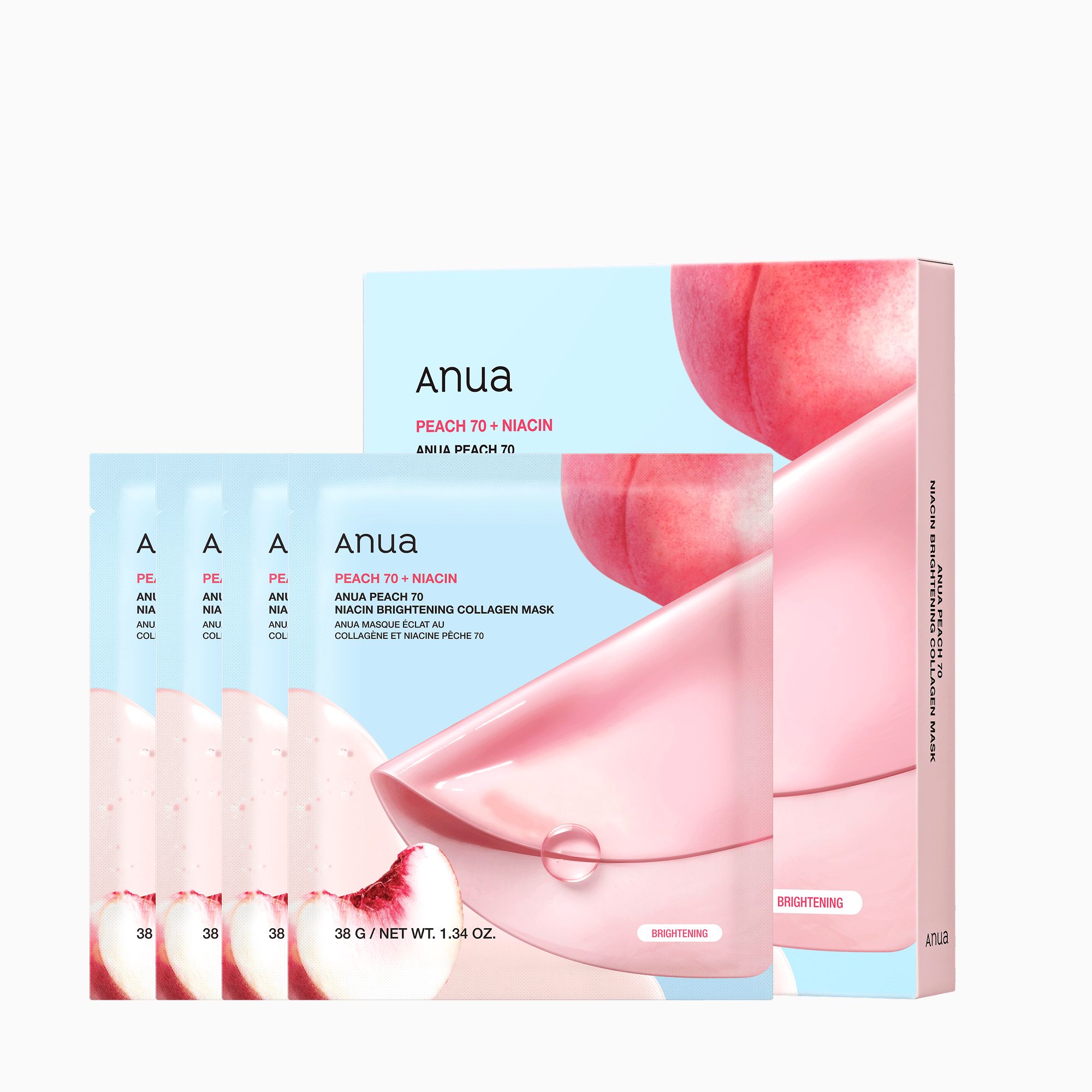 Anua Peach 70 + Niacin Brightening Collagen Mask 4 x 38 g 100 Maske