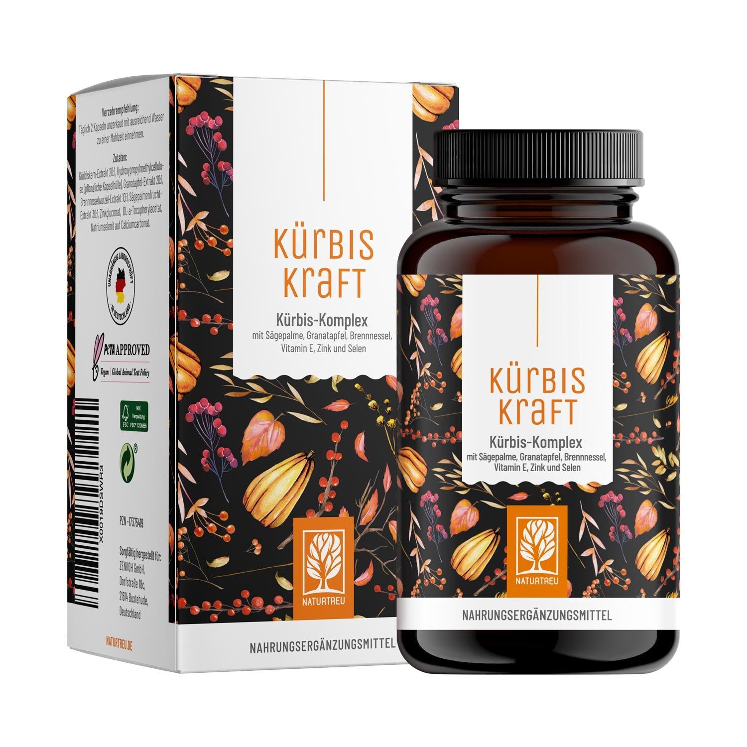 Kürbiskern Komplex mit Granatapfel, Sägepalmenextrakt, Brennnessel - Kürbiskraft - NATURTREU®