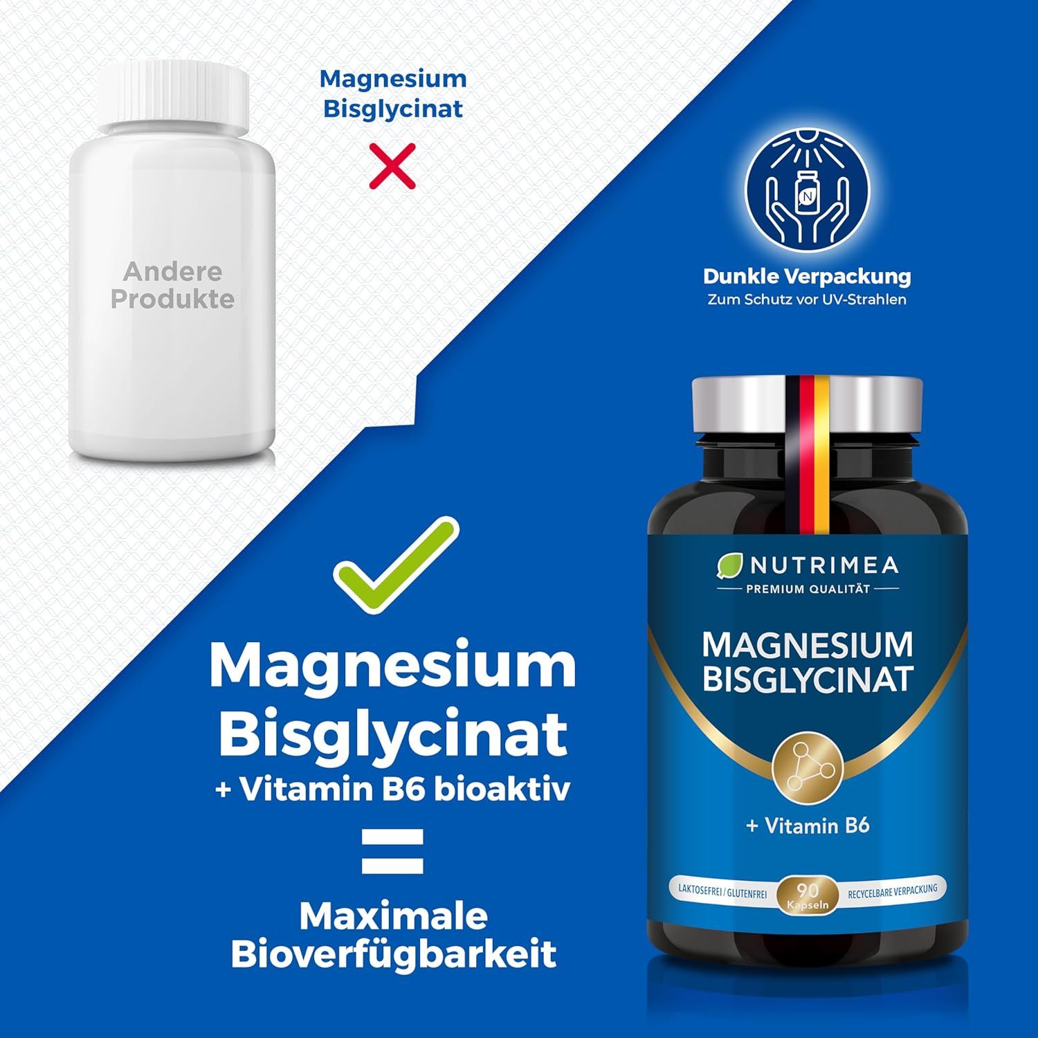 Nutrimea Magnesium Glycinat + Vitamin B6 | Optimale Bioverfügbarkeit