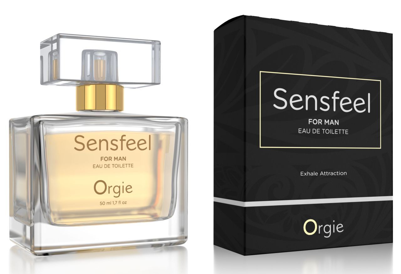 Glasflakon mit Eau de Toilette für Männer, daneben schwarze Verpackungsbox mit goldener Schrift.