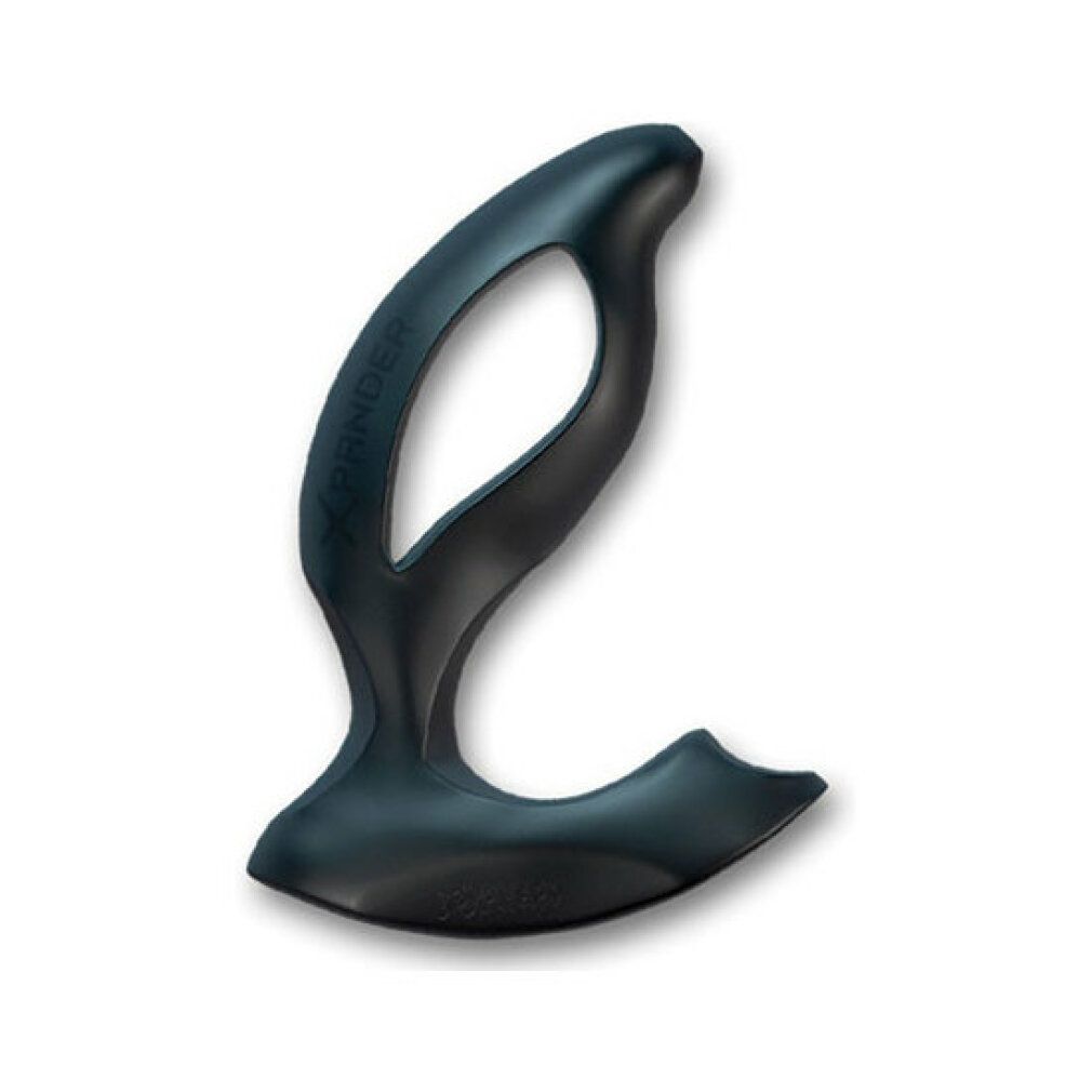 Schwarzes, ergonomisch geformtes Wellness-Produkt. Produktname XPANDER. Marke JOYDIVISION.