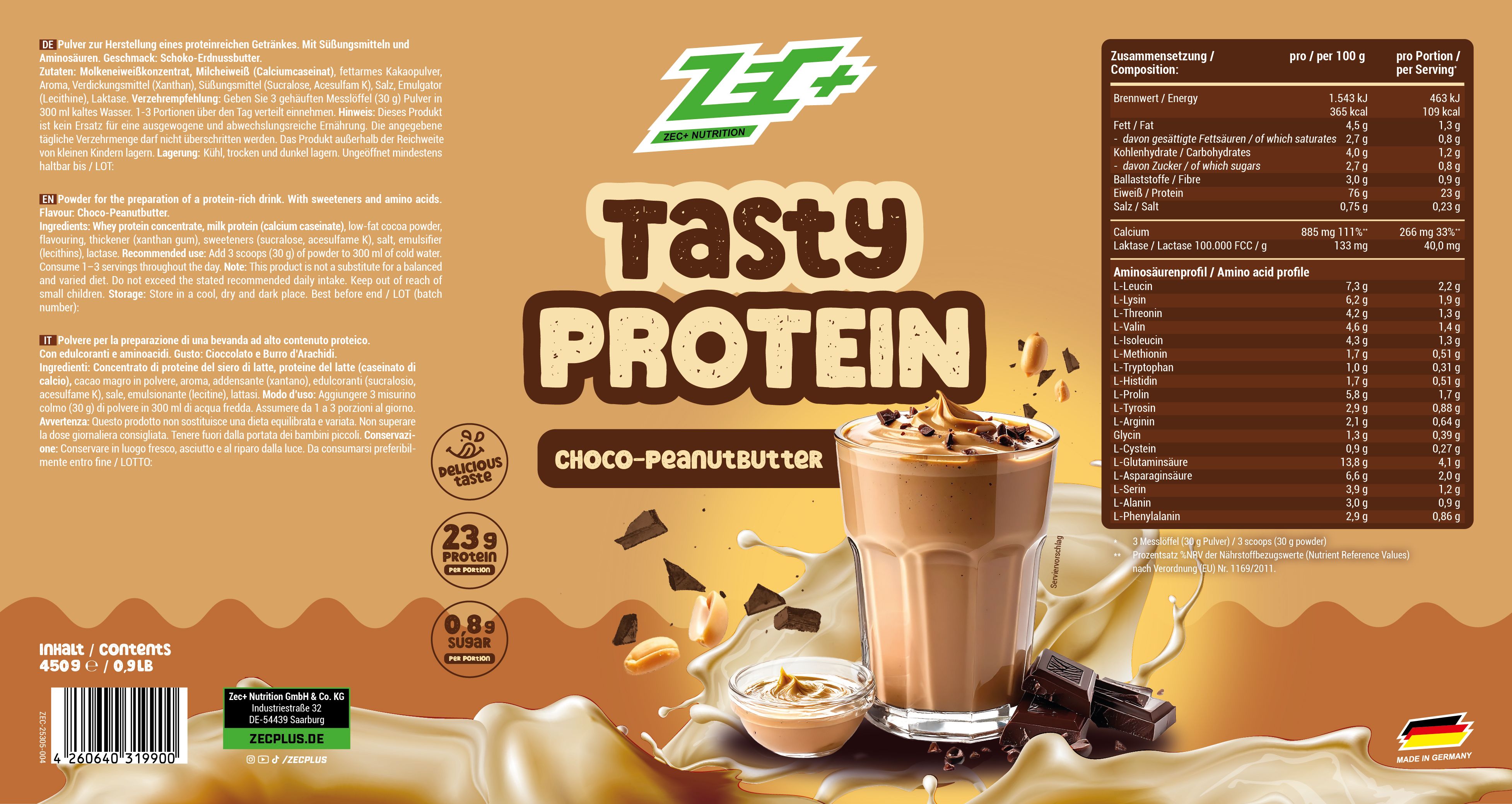 ZEC+ TASTY PROTEIN Chocolate Peanutbutter