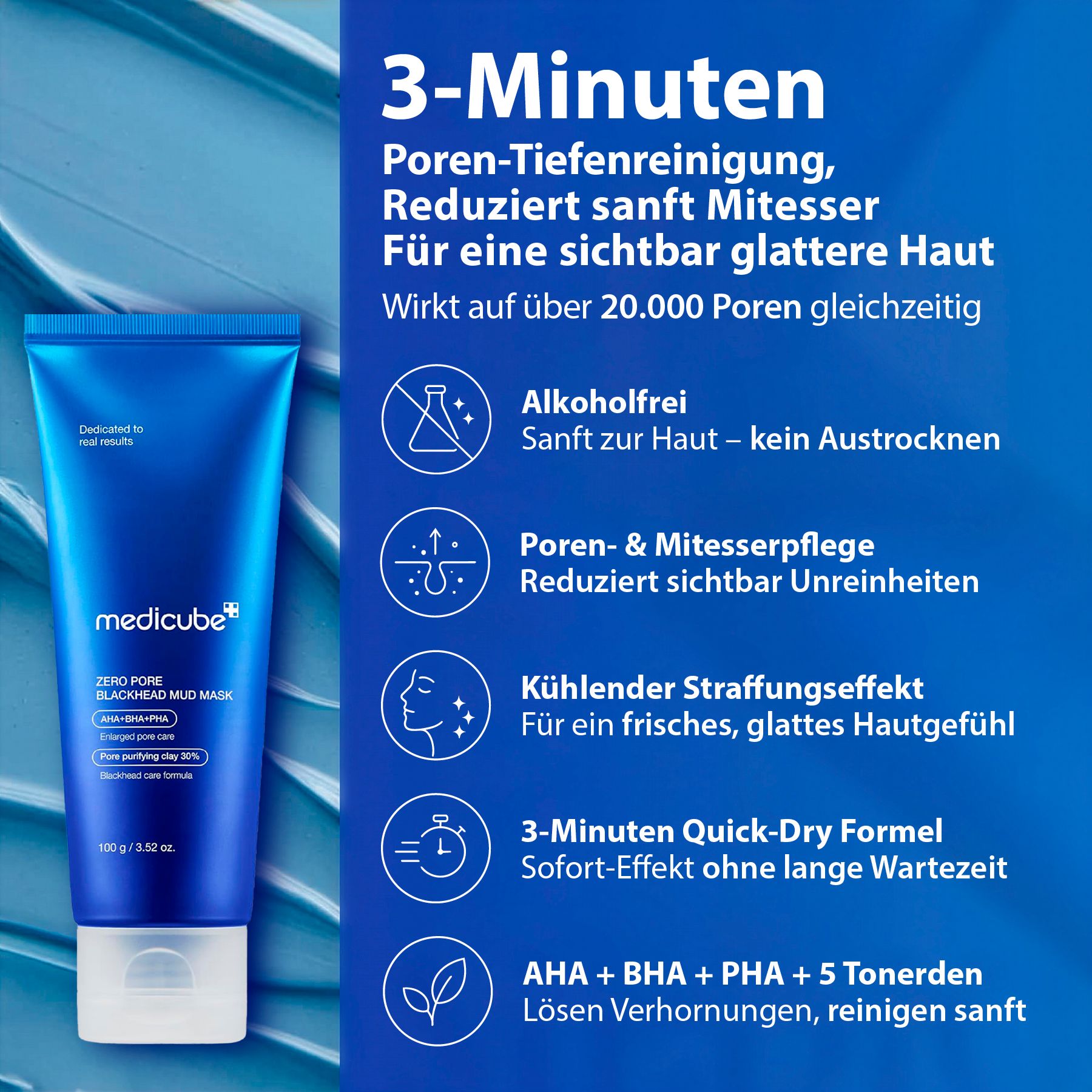 Blaue Tube mit Medicube Zero Pore Blackhead Mud Mask, 100g/3.52 oz.