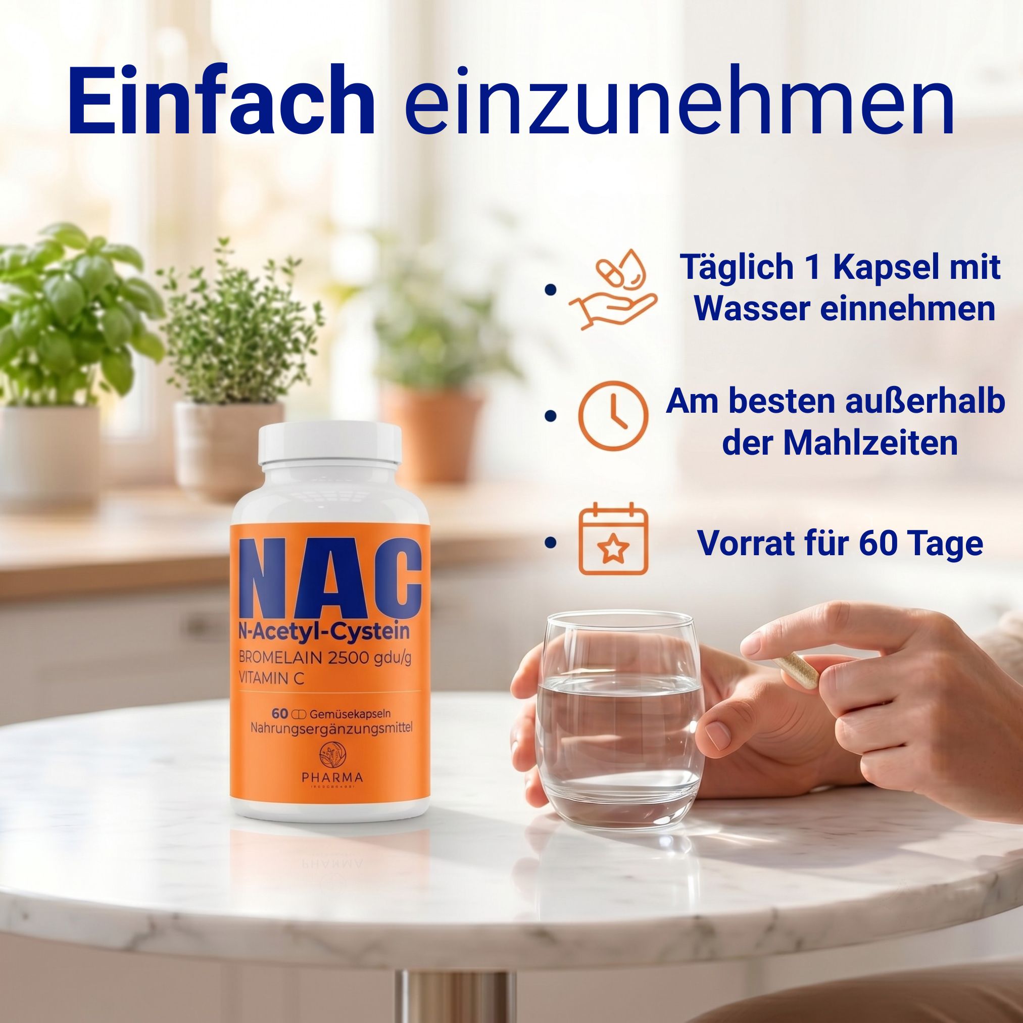 NAC N-Acetylcystein Dose mit Anleitung zur Einnahme: 1 Kapsel täglich mit Wasser.