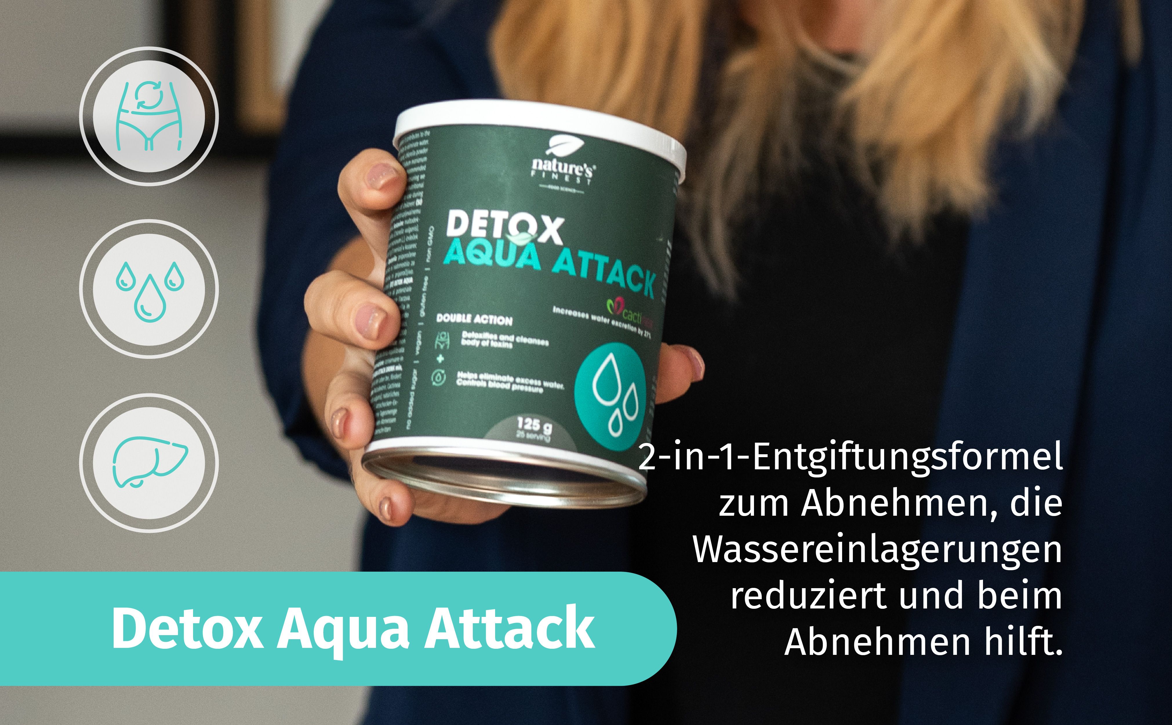 Nature's Finest Detox AquaAttack - & Entwässerung beim Abnehmen hilft 3x125 g Pulver