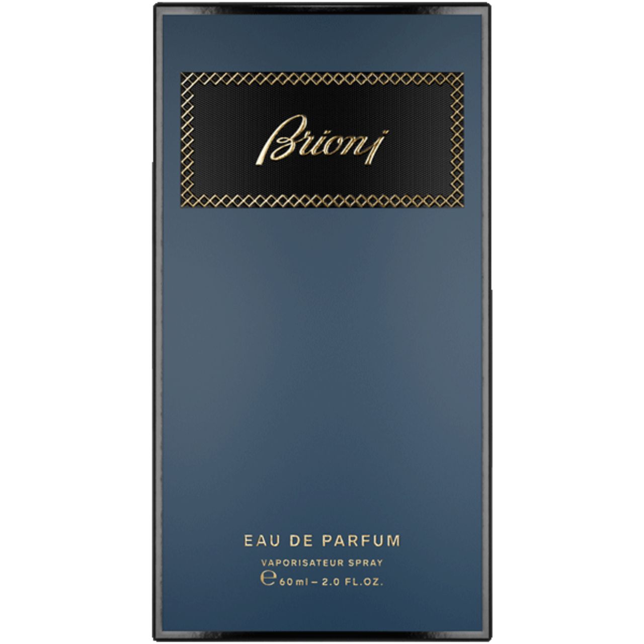 Blaue Schachtel mit goldfarbener Aufschrift "Brioni".