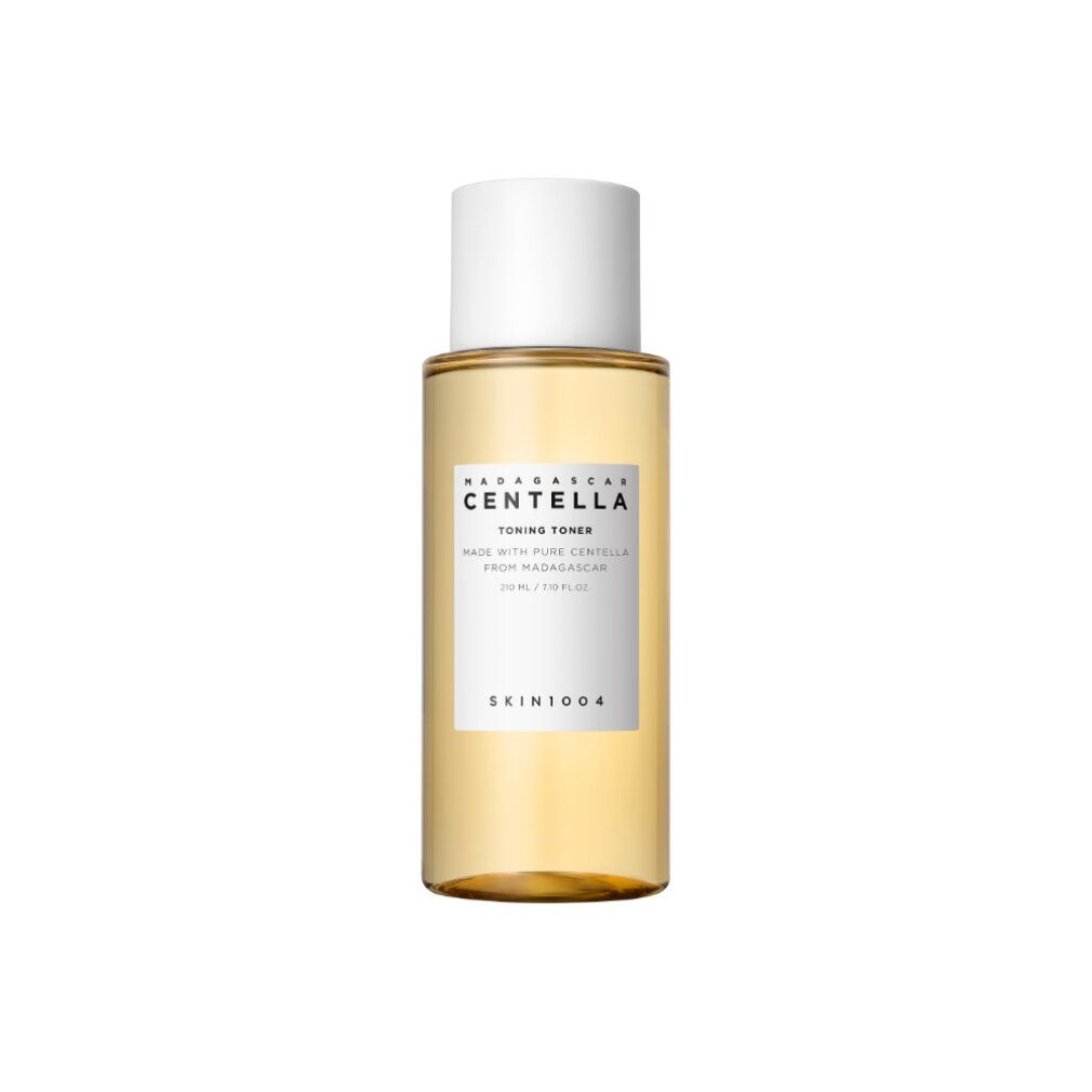 SKIN1004 Madagascar Centella Toning Toner Flasche mit weißem Deckel, klare Flüssigkeit.