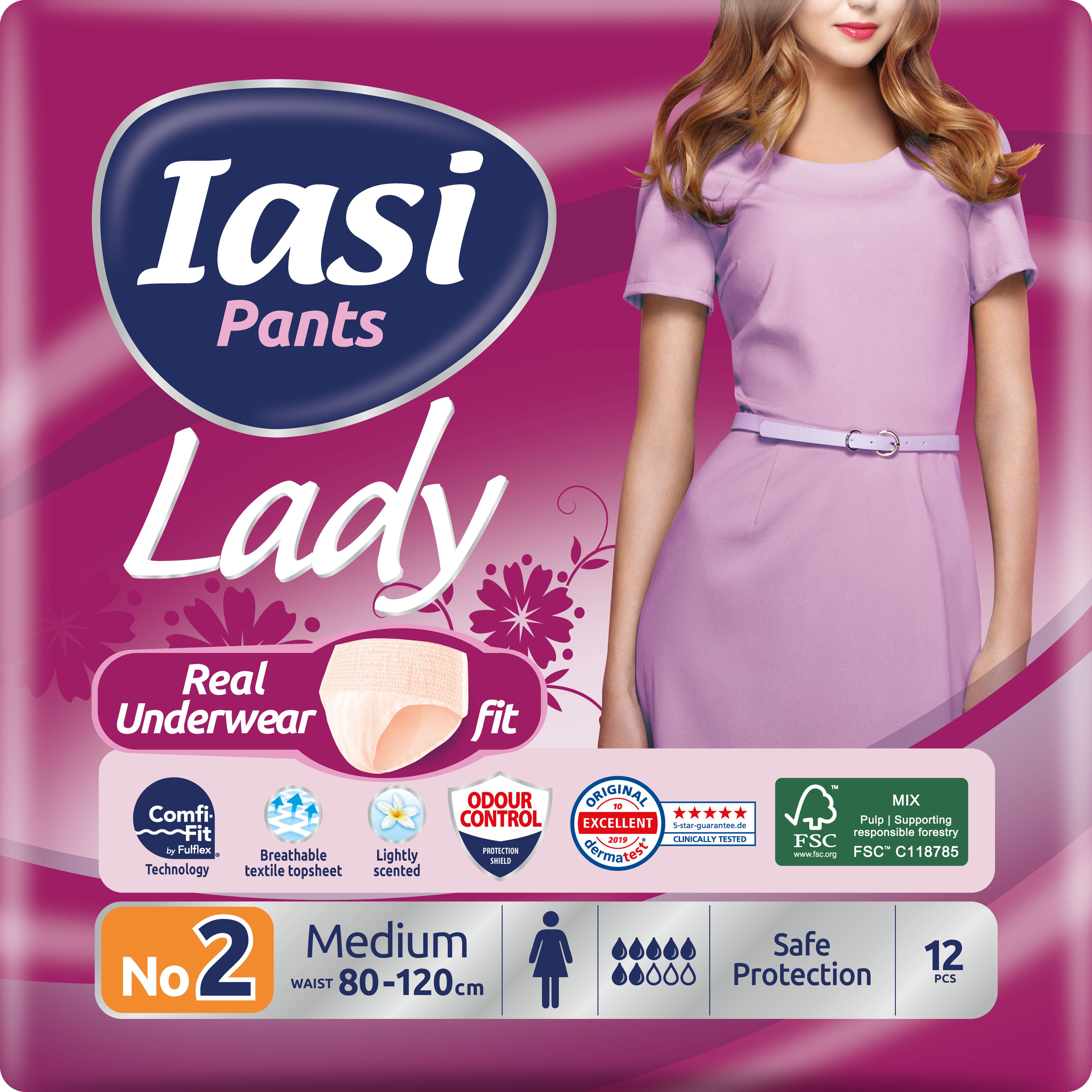 IASI Pants LADY, 12 Mutande Assorbenti Donna monouso, Assorbenza PLUS, Taglia M, 12 Unità