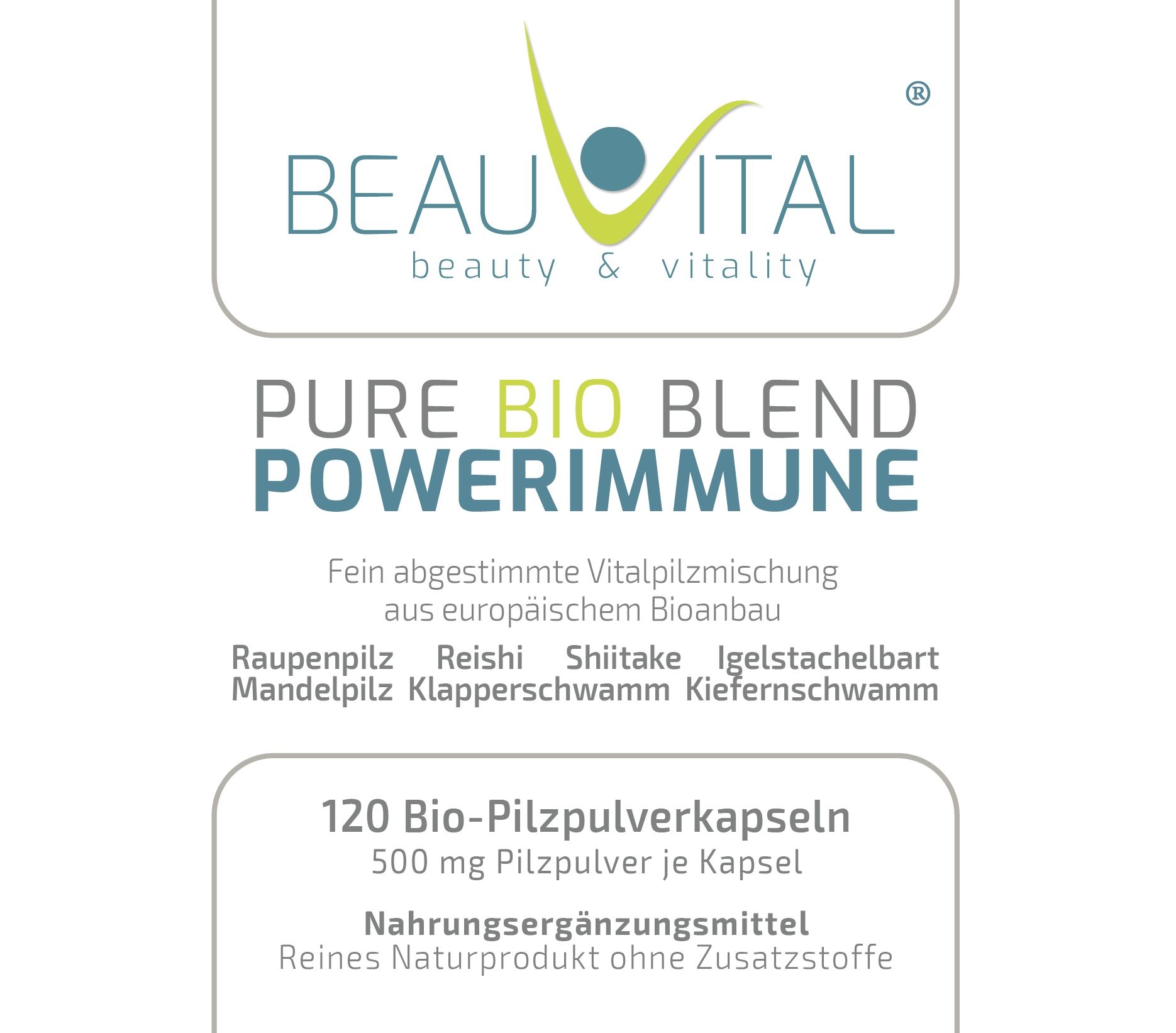 BEAUVITAL® Powerimmune Bio Vitalpilzmischung Kapseln, Cordyceps Reishi Shiitake Hericium Agaricus