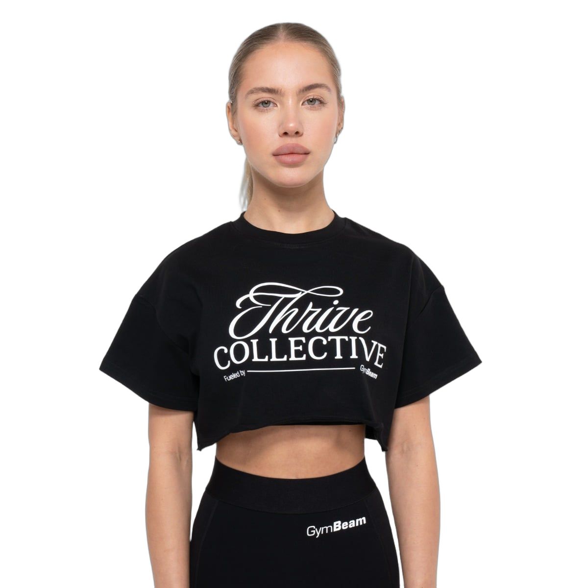 GymBeam T-Shirt Damen cropped oversized mit Rundhalsausschnitt in Schwarz 1 St
