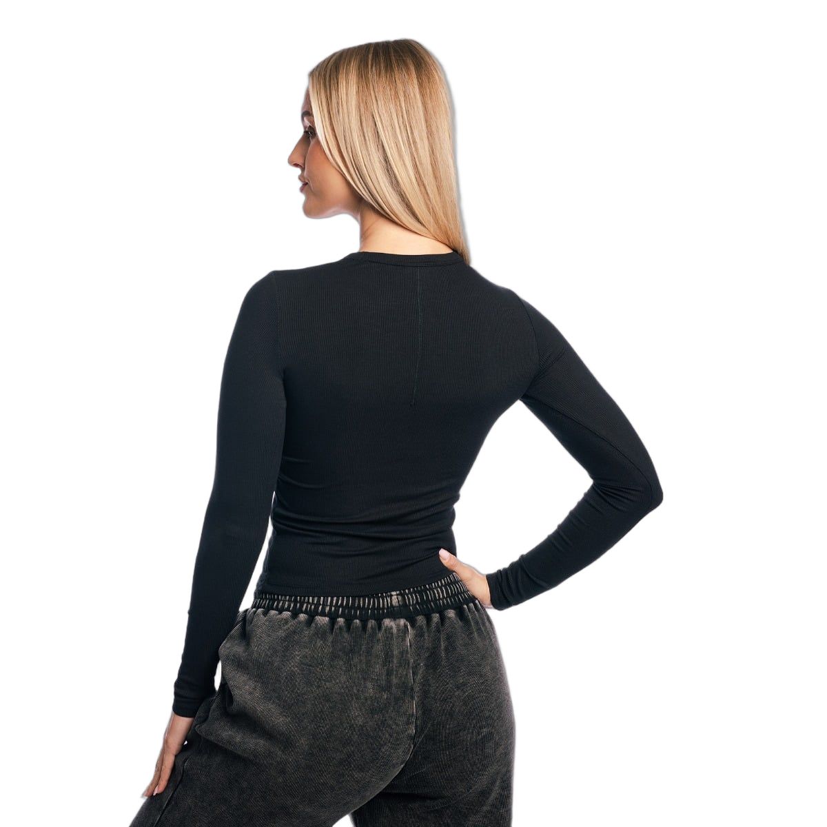 GymBeam Langarmshirt Damen slim mit rundem Ausschnitt Black