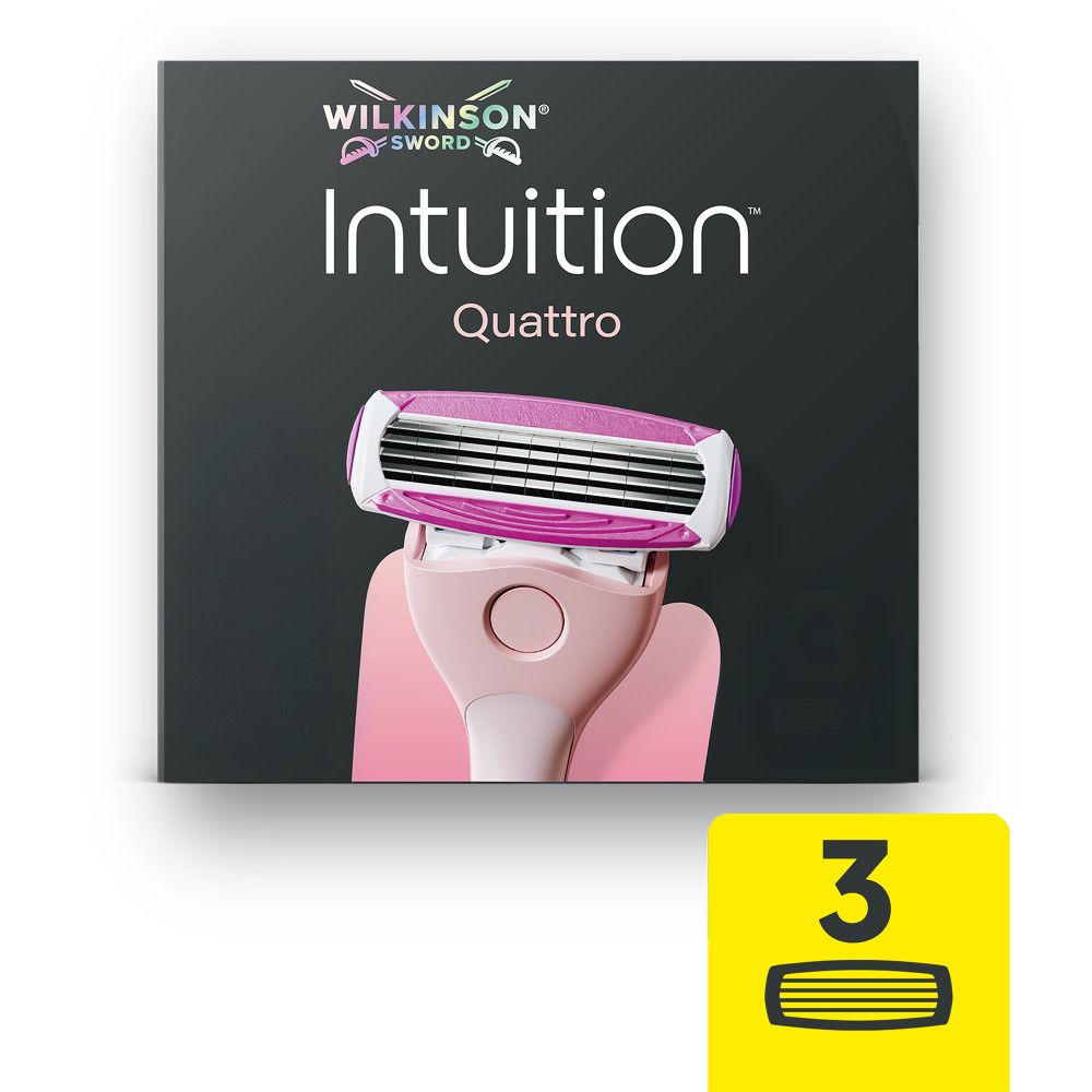 Wilkinson Sword Intuition Quattro Rasierer mit 3 Ersatzklingen.