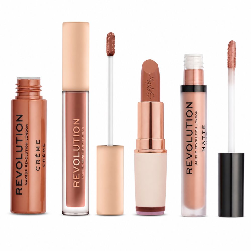 Makeup Revolution - Lippen-Set – Cremiger Lippenstift + Metallischer Gloss Matter Soph X 4 Pc