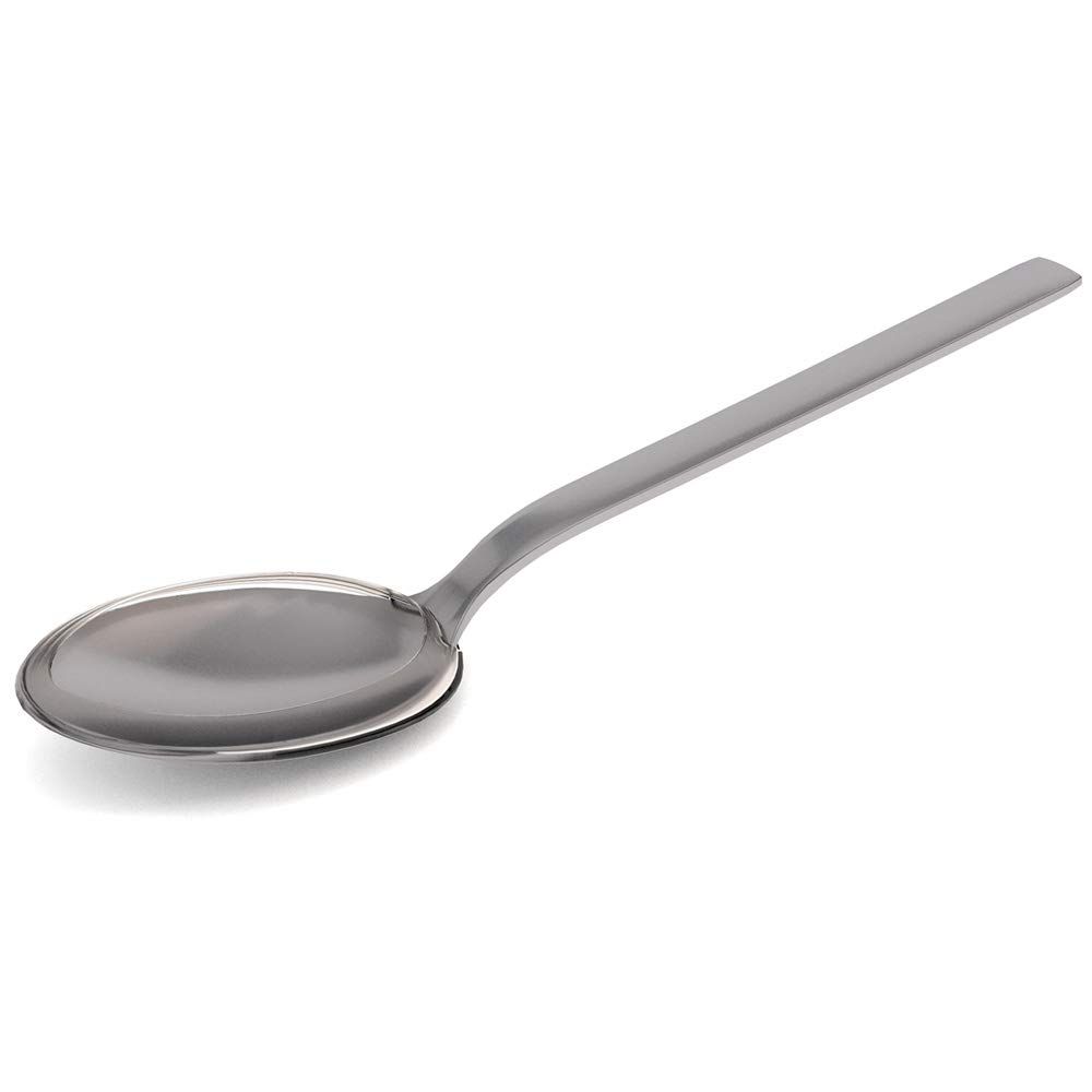 Esslöffel aus Metall, mit langem Stiel und ovaler Laffe. Einzelstück.