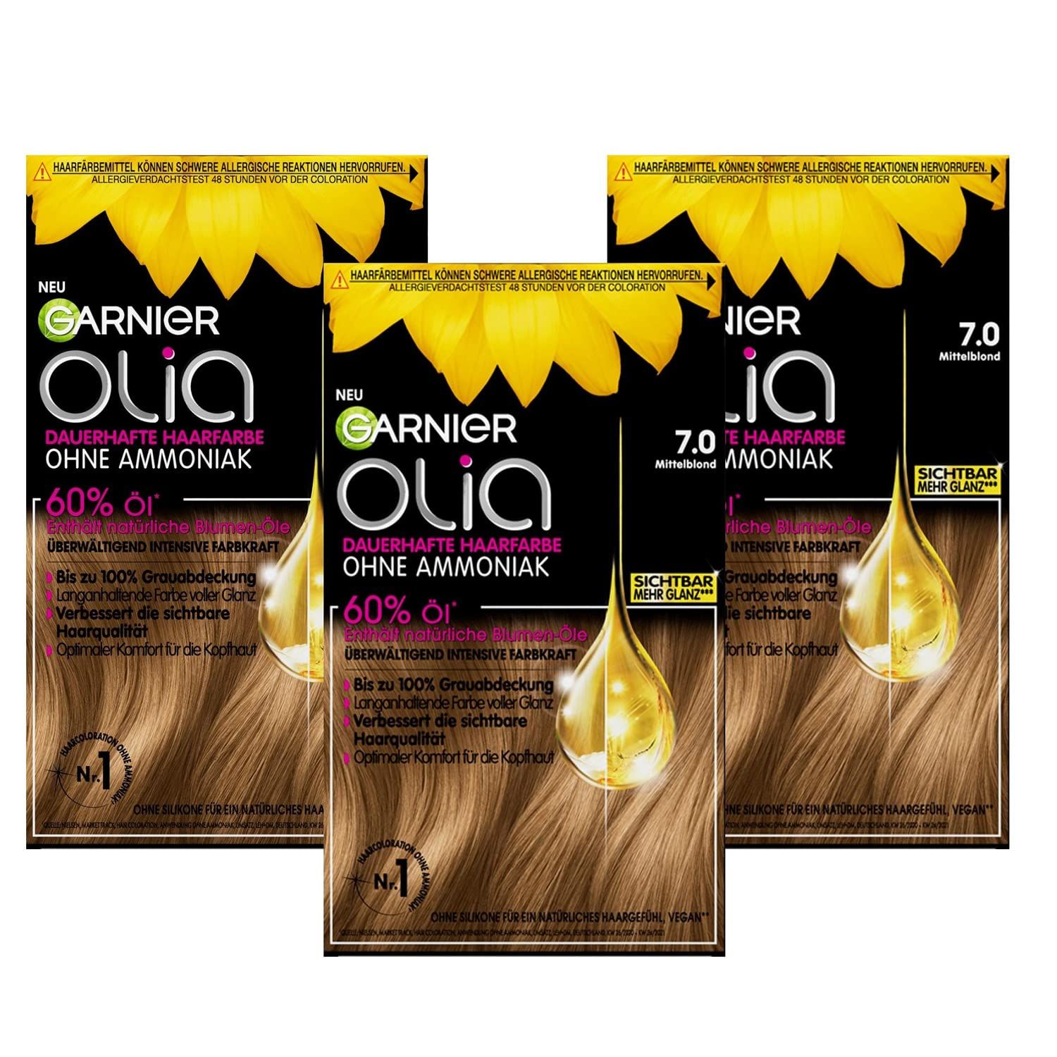 Garnier Olia Dauerhafte Haarfarbe ohne Ammoniak, Mit pflegenden und natürlichen Ölen Mittelblond