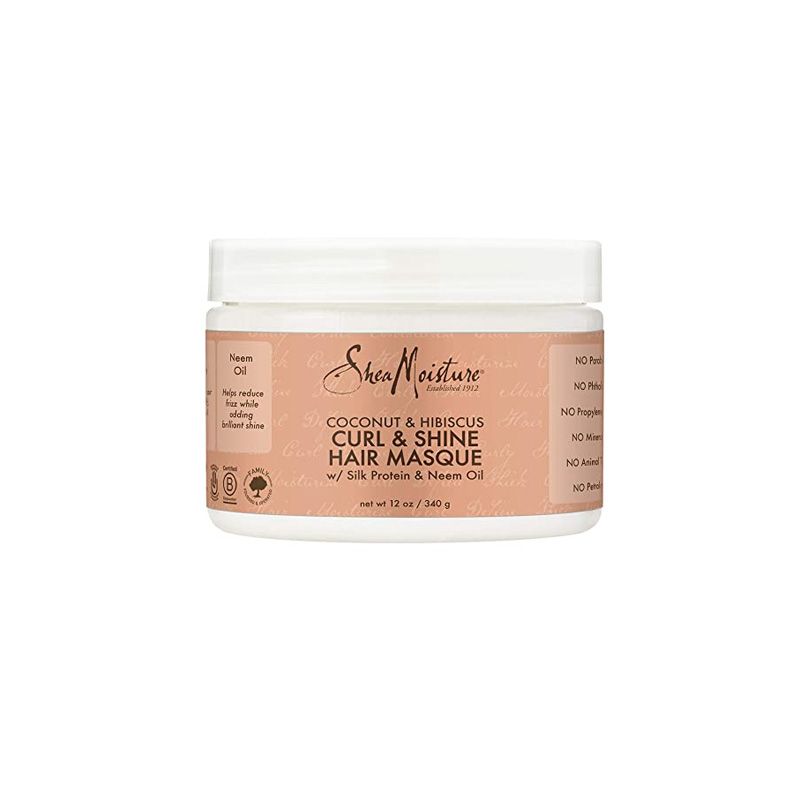Shea Moisture Kokosnuss- und Hibiskus-Haarmaske im 340g Tiegel mit Seidenprotein und Neemöl.