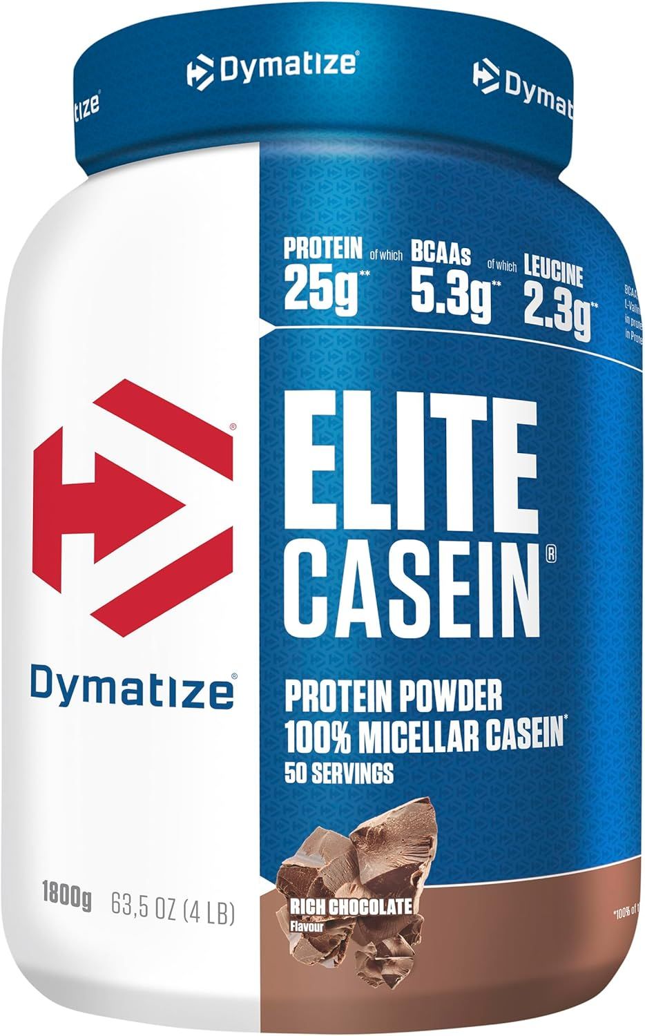 Dymatize Elite Casein Protein Pulver Rich Chocolate – Casein Eiweißpulver mit BCAAs