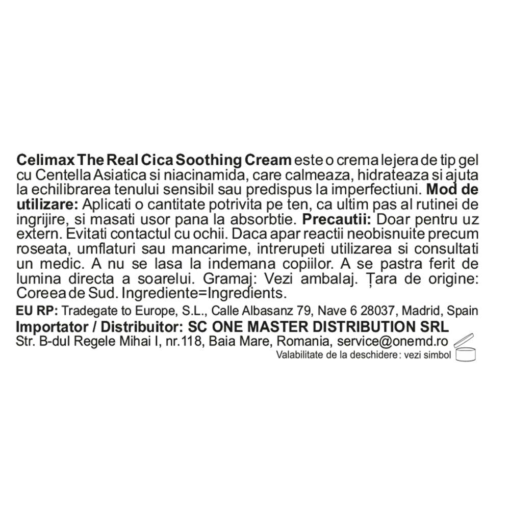Celimax The Real Cica Soothing Cream: leichte Gel-Creme mit Centella Asiatica und Niacinamid zur Beruhigung und Hydratisierung.