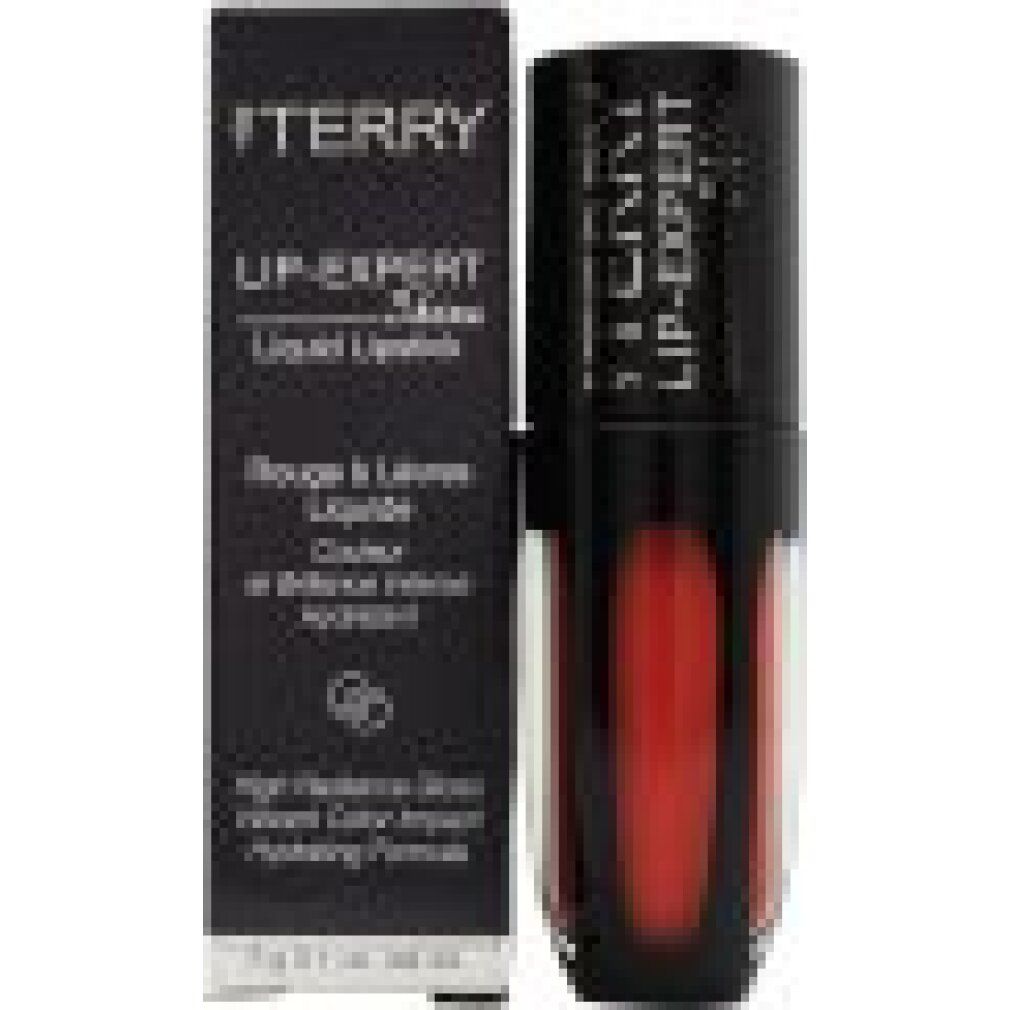 TERRY LIP-EXPERT SHINE flüssiger Lippenstift in Rot. Schwarze Verpackung mit Produktinformationen.