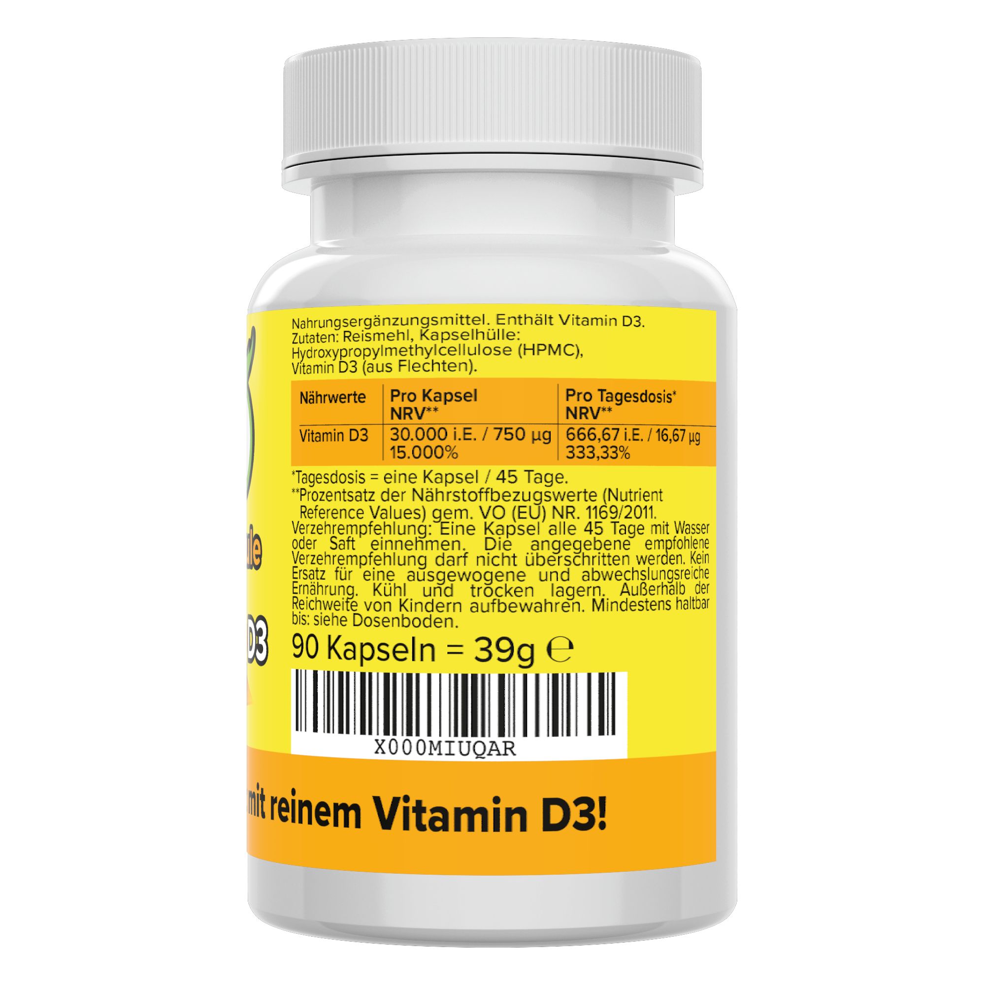 Vitamin D3 Kapseln - hochdosiert mit 30.000 i. E. - Vitamineule®