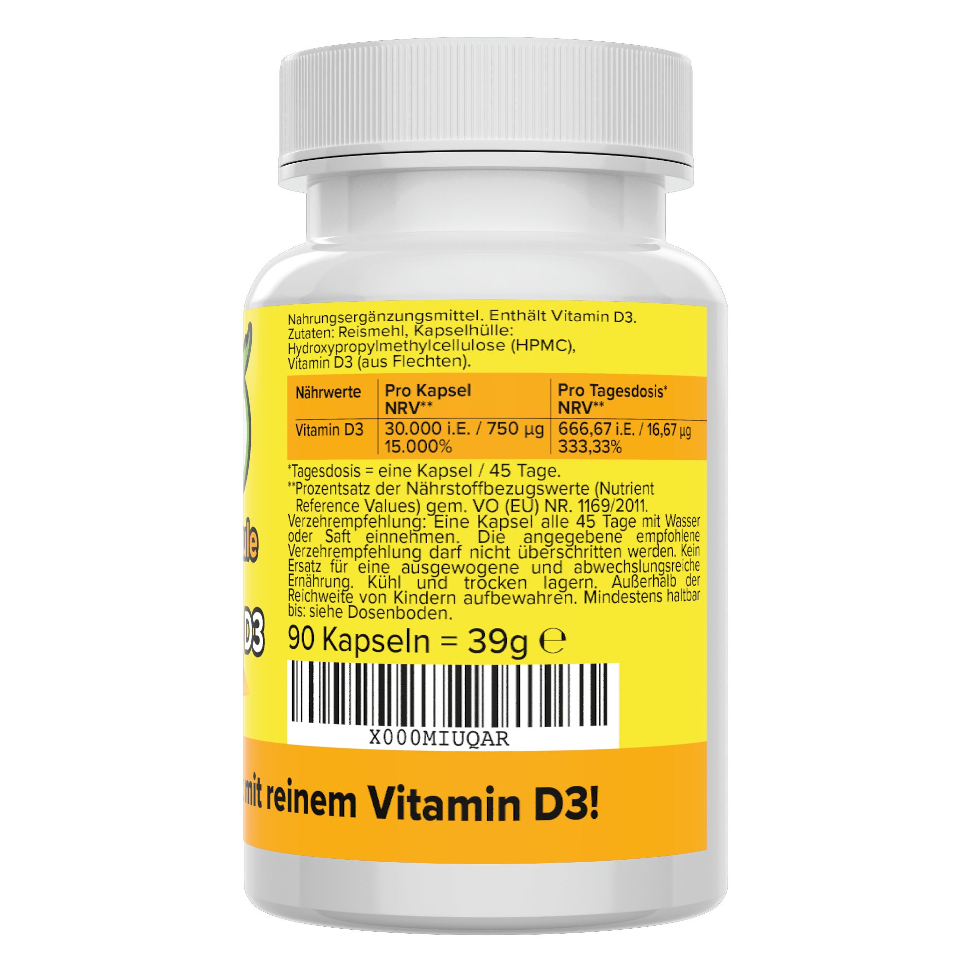 Vitamin D3 Kapseln - hochdosiert mit 30.000 i. E. Vitamineule® 90 St