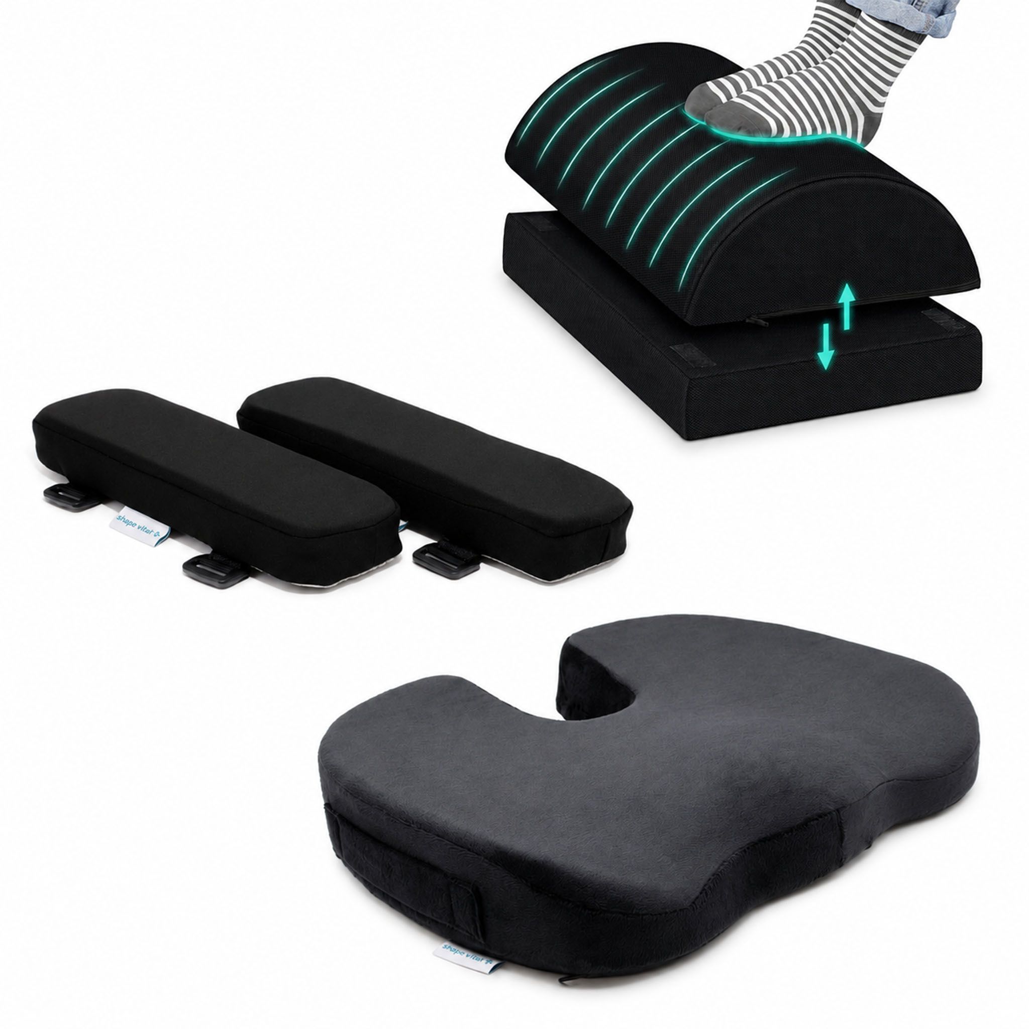 Shapevital Ergonomie Starterpaket M | Sitzkissen, Fußstütze & Armlehnenpolster Büro Homeoffice 1 St