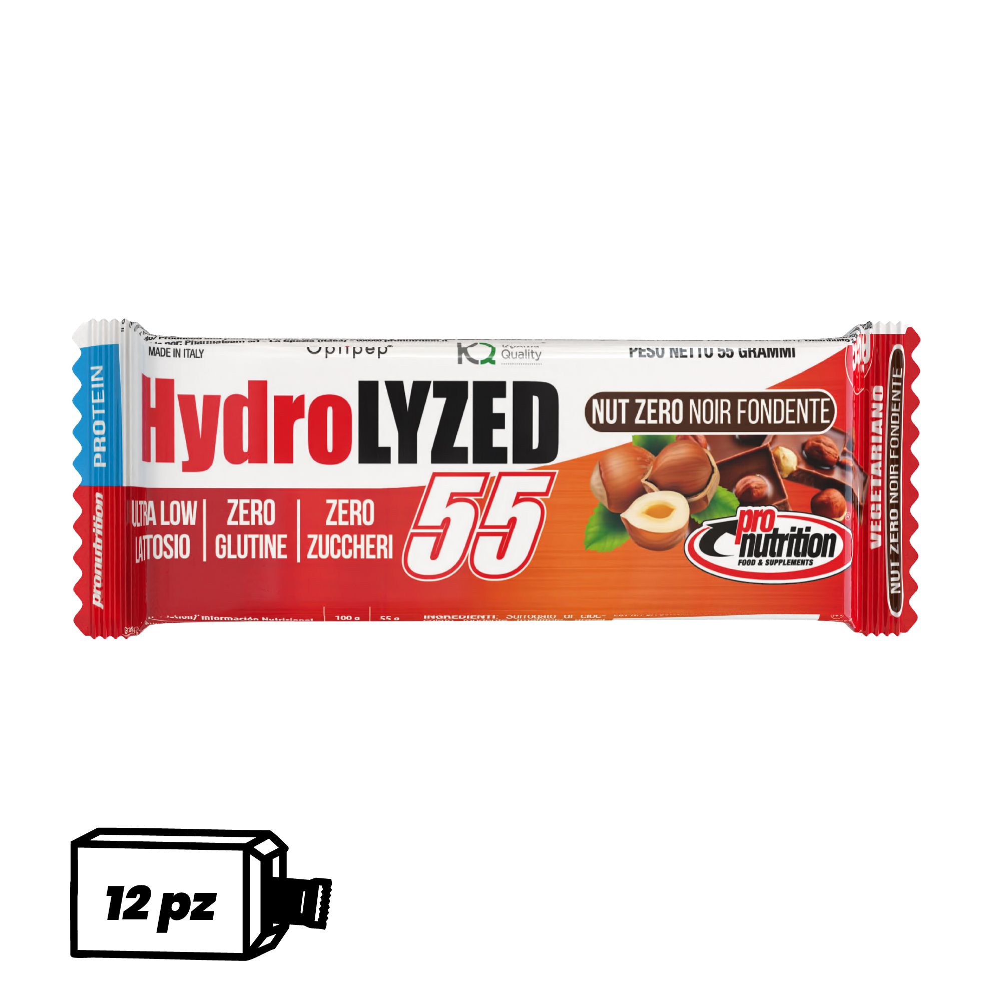 Pronutrition Barretta proteica Hydrolized senza zuccheri (12 x 55 gr, Nut Zero noir)