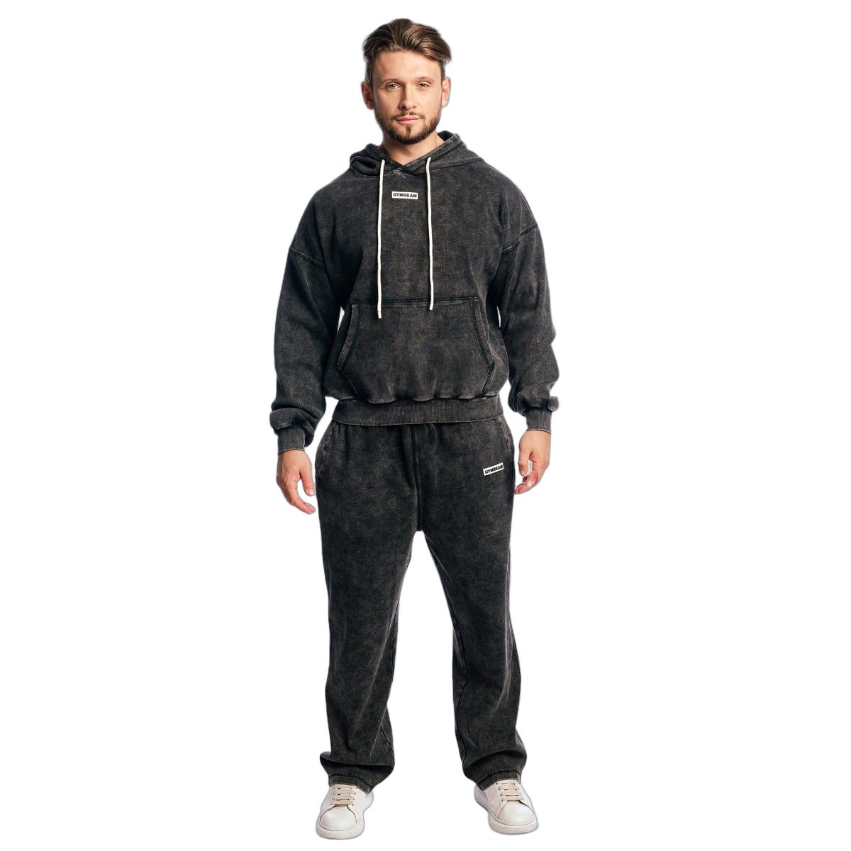 GymBeam Hoodie Herren Oversized mit Kapuze in Washed Black