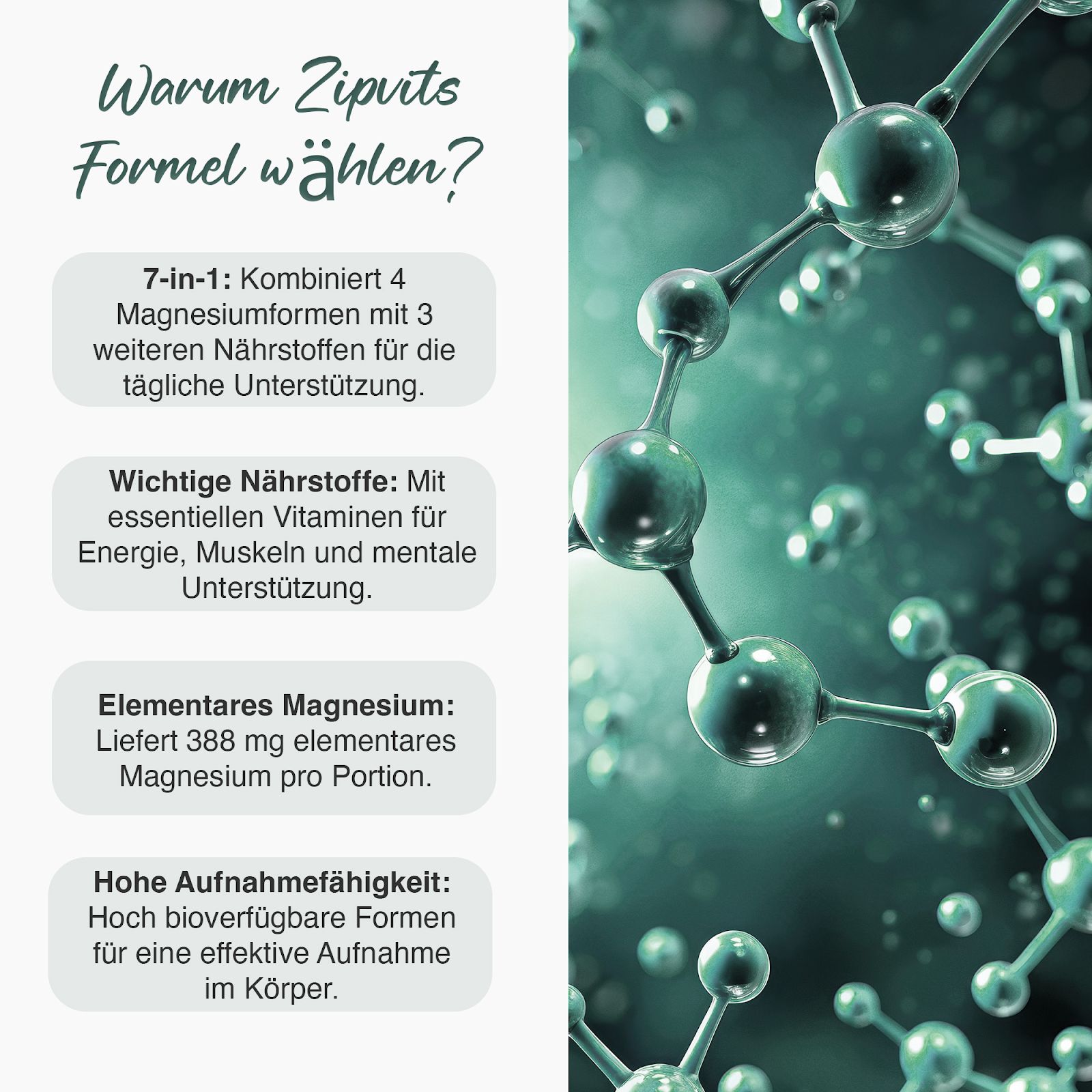 Zipvit Magnesium Glycinat High Strength 1800mg - 7-in-1 Komplex - Vegan