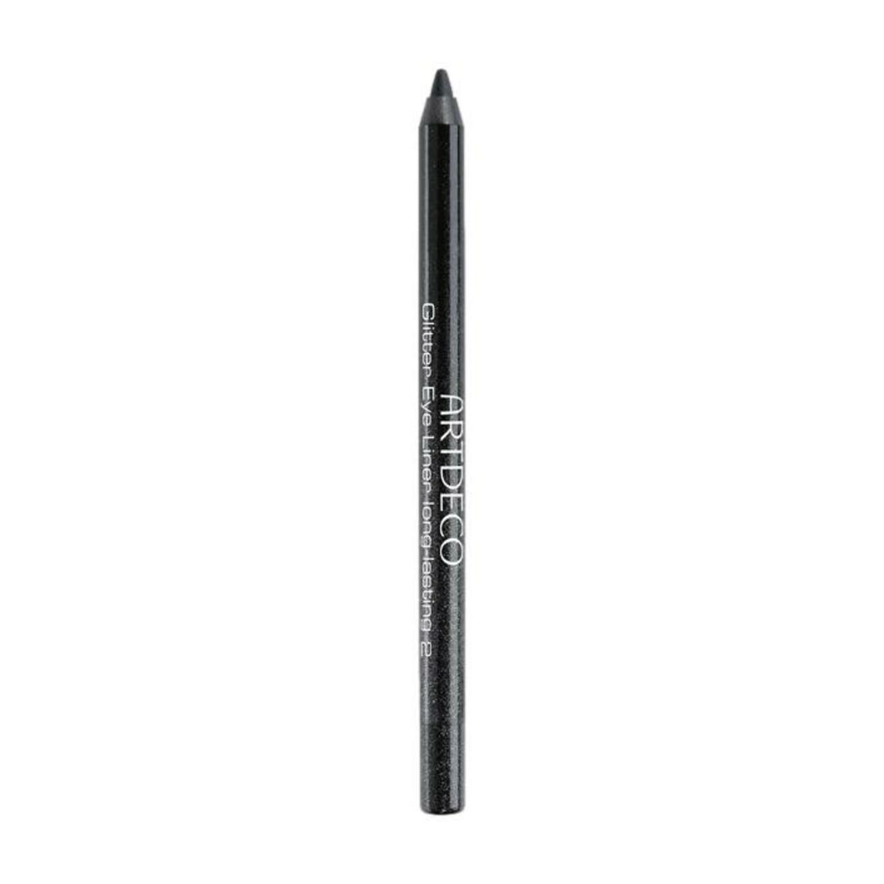 Schwarzer Artdeco Glitter Eye Liner Long-Lasting. Schlanke, zylindrische Form. Weißer Schriftzug.