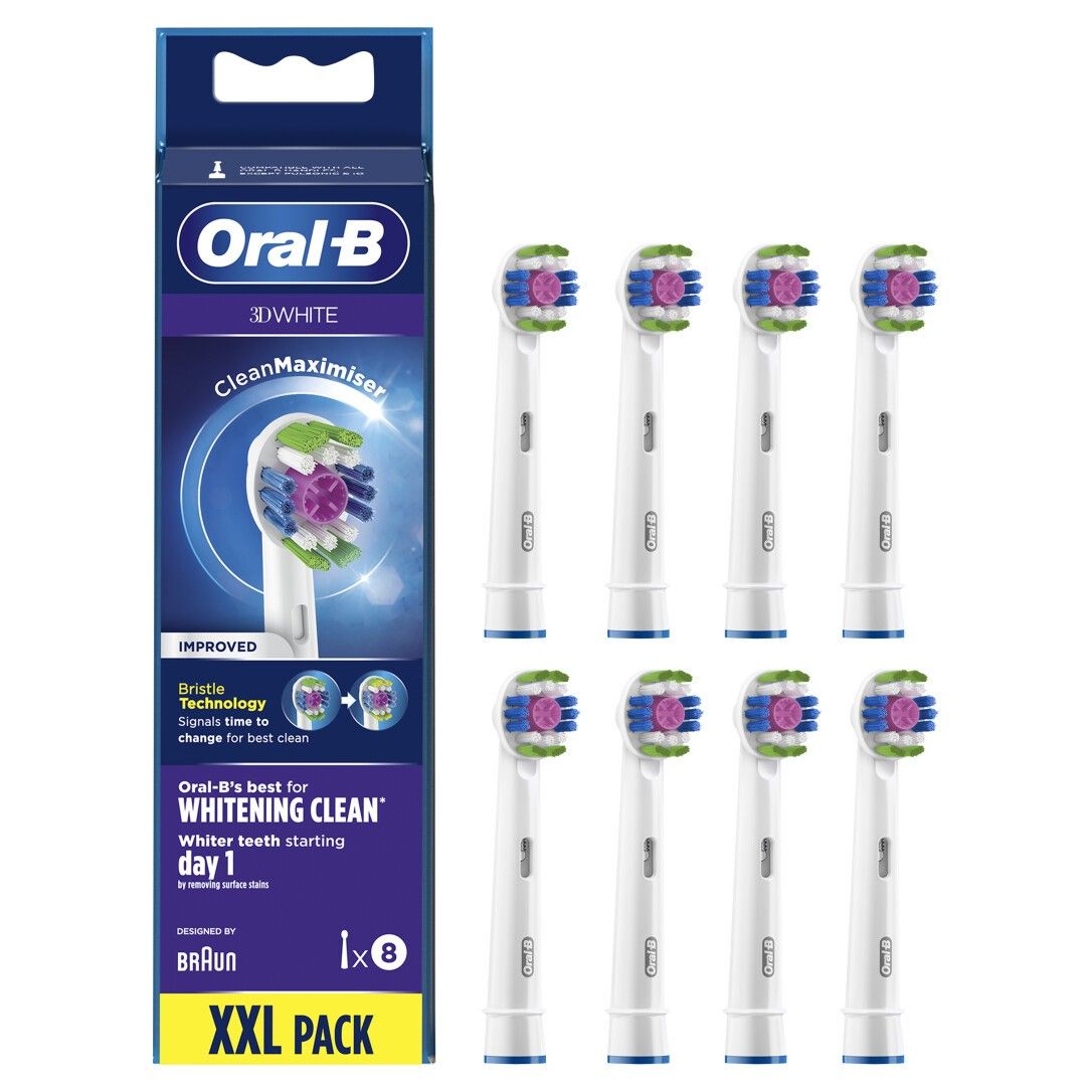 Zahnbürstenaufsätze, 8 Stück, in Verpackung. Marke Oral-B, CleanMaximiser, 3D White. XXL Pack.