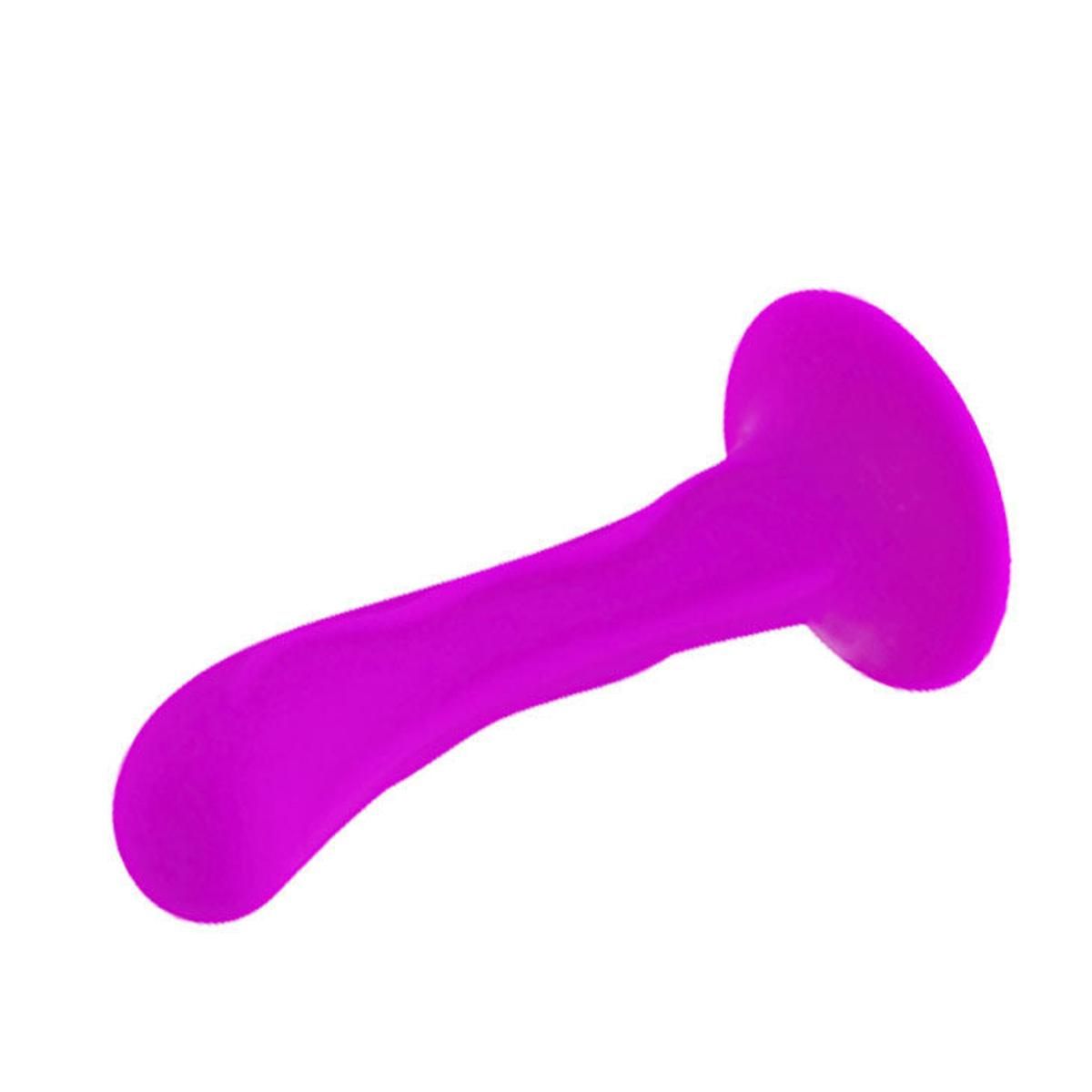 Lila Dildo mit abgerundeter Form und Saugnapf. Auf weißem Hintergrund.